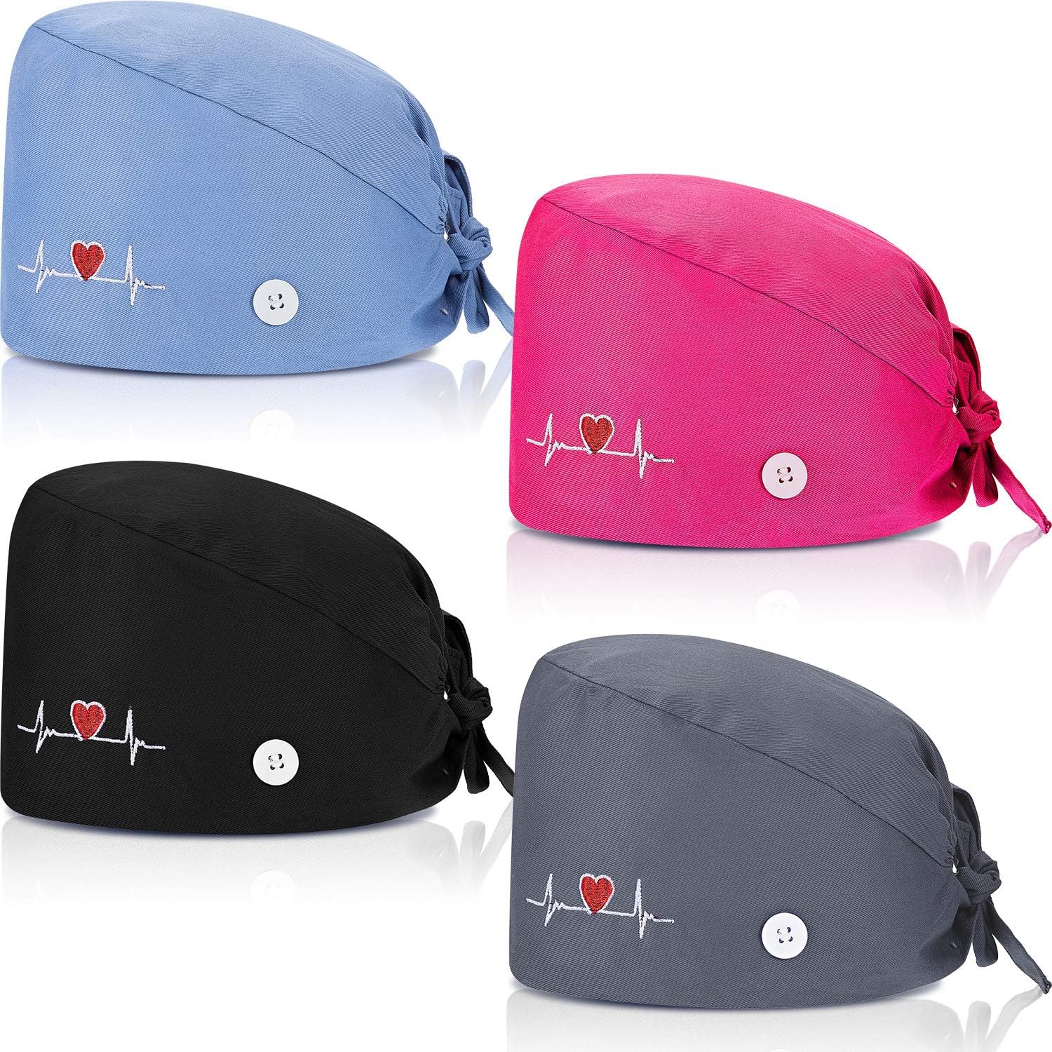 4 Pieces Working Cap with Buttons, Unisex Bouffant Working Hat with Adjustable Sweatband - Image 1
