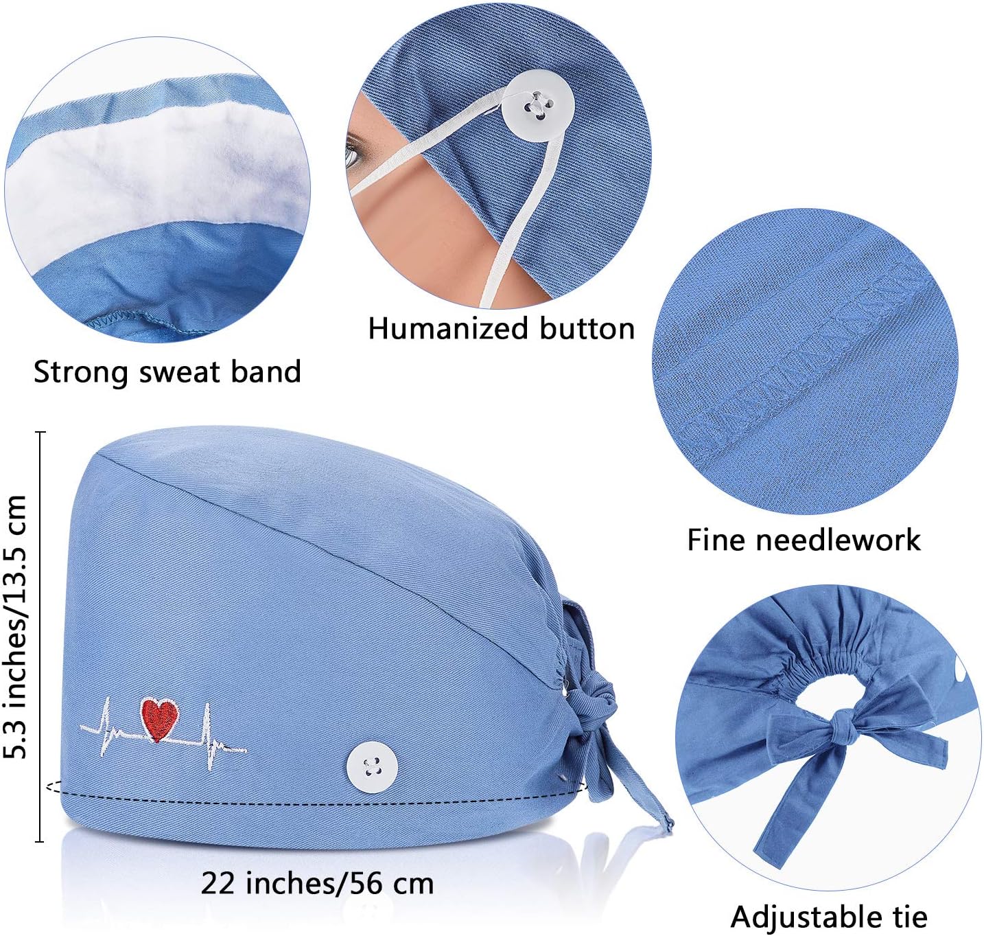 4 Pieces Working Cap with Buttons, Unisex Bouffant Working Hat with Adjustable Sweatband - Image 7