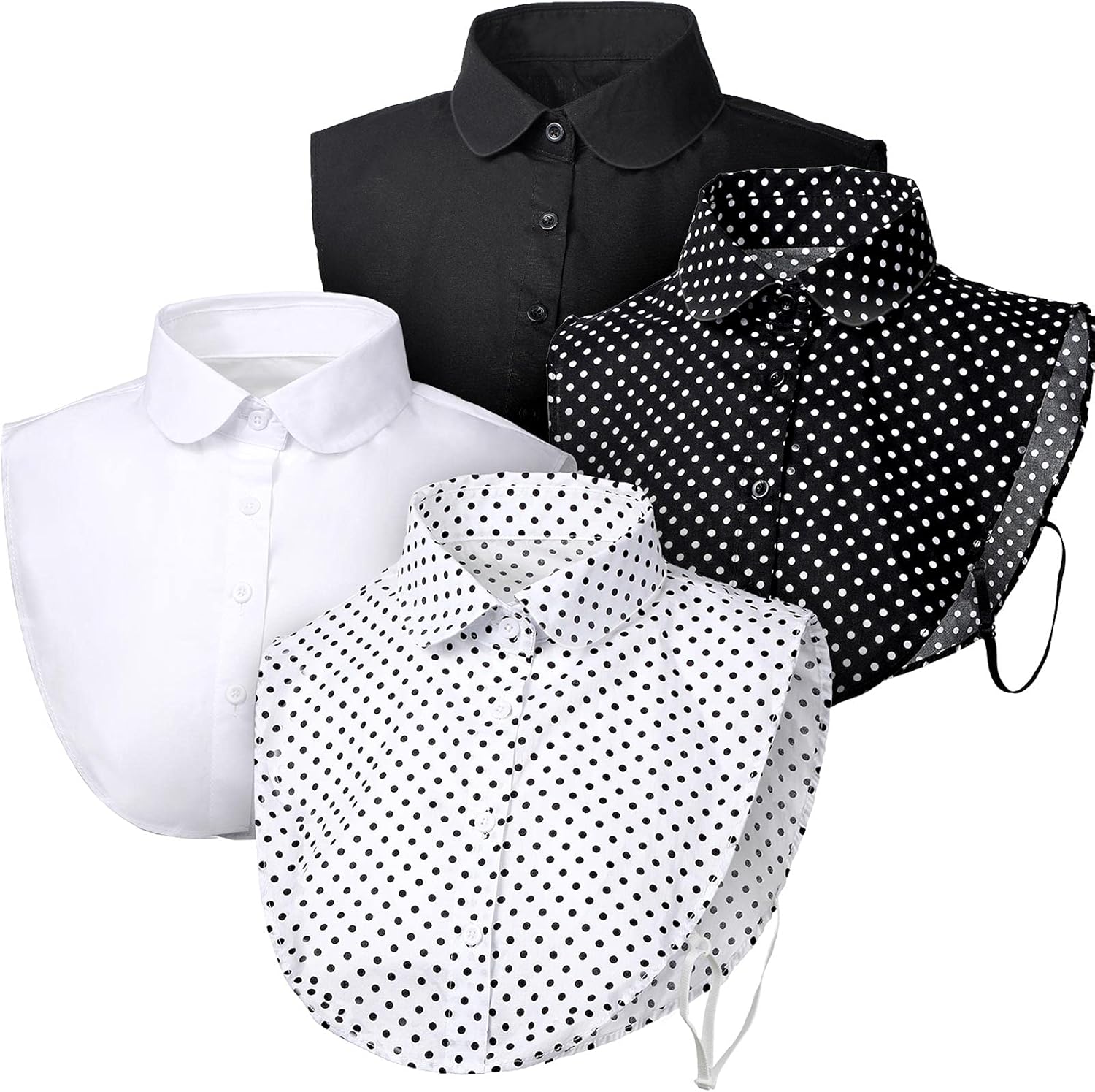 4 Pcs Fake Collar for Women Black and White Polka Detachable Dots Dickey Collar Half Shirt for Halloween Costume - Image 1