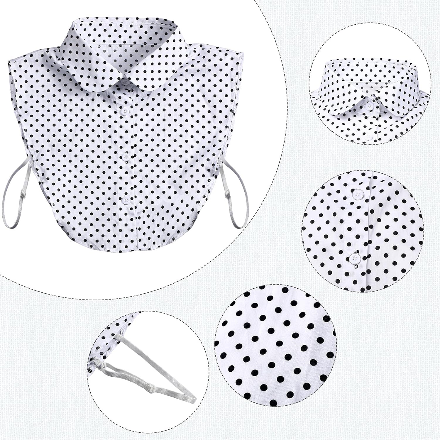4 Pcs Fake Collar for Women Black and White Polka Detachable Dots Dickey Collar Half Shirt for Halloween Costume - Image 4
