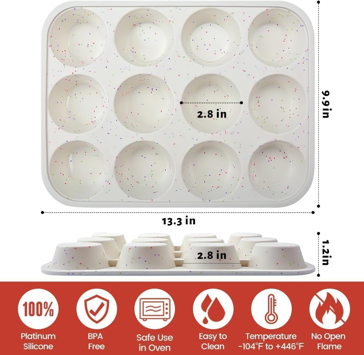 Silicone Muffin Pan, Metal Reinforced Frame Cupcake Pan 12 Cups Regular Size Easy to Move in or Out of Oven Non-Stick (2) - Image 5
