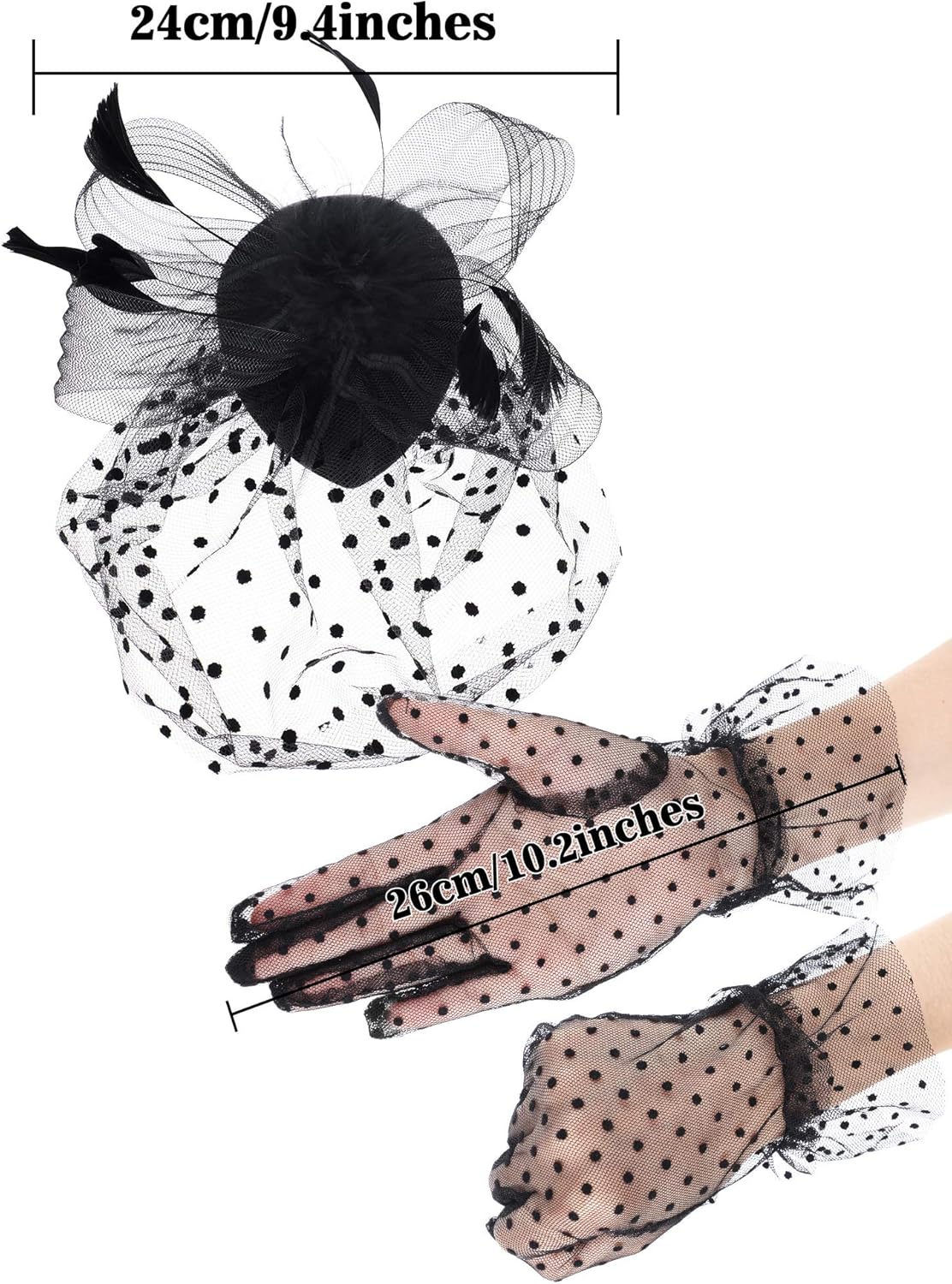 50s Fascinators for Women Funeral Veil Tea Party Hat and Gloves Pillbox Cocktail Hat - Image 3