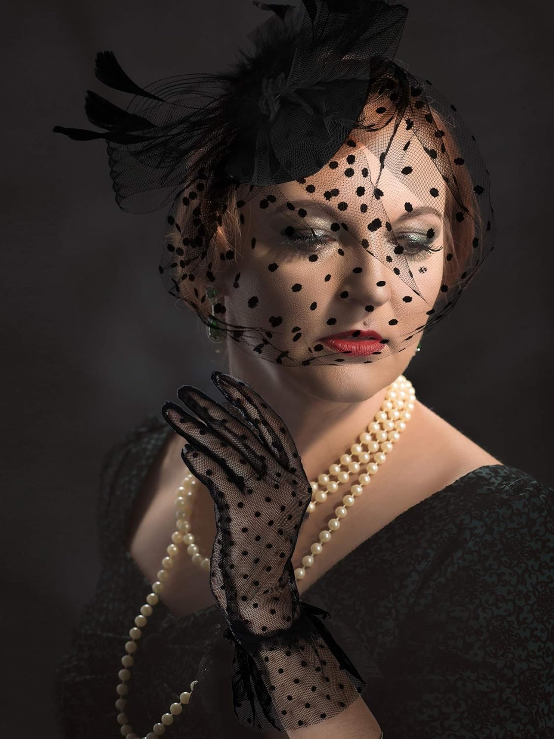 50s Fascinators for Women Funeral Veil Tea Party Hat and Gloves Pillbox Cocktail Hat - Image 4