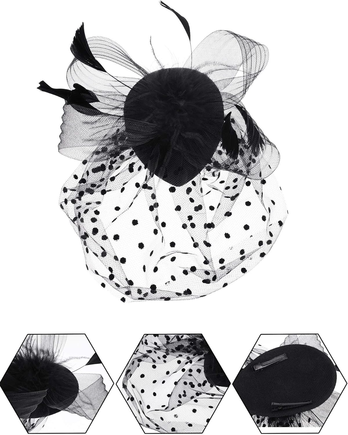 50s Fascinators for Women Funeral Veil Tea Party Hat and Gloves Pillbox Cocktail Hat - Image 6