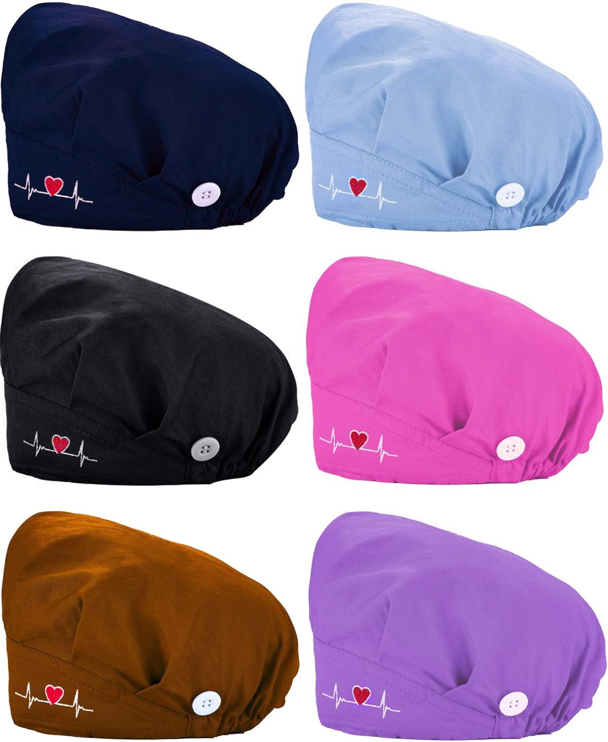 6 Pieces Bouffant Cap with Buttons Adjustable Elastic Head Wrap Covers with Sweatband for Women Men, One Size (Fresh Colors) - Image 1