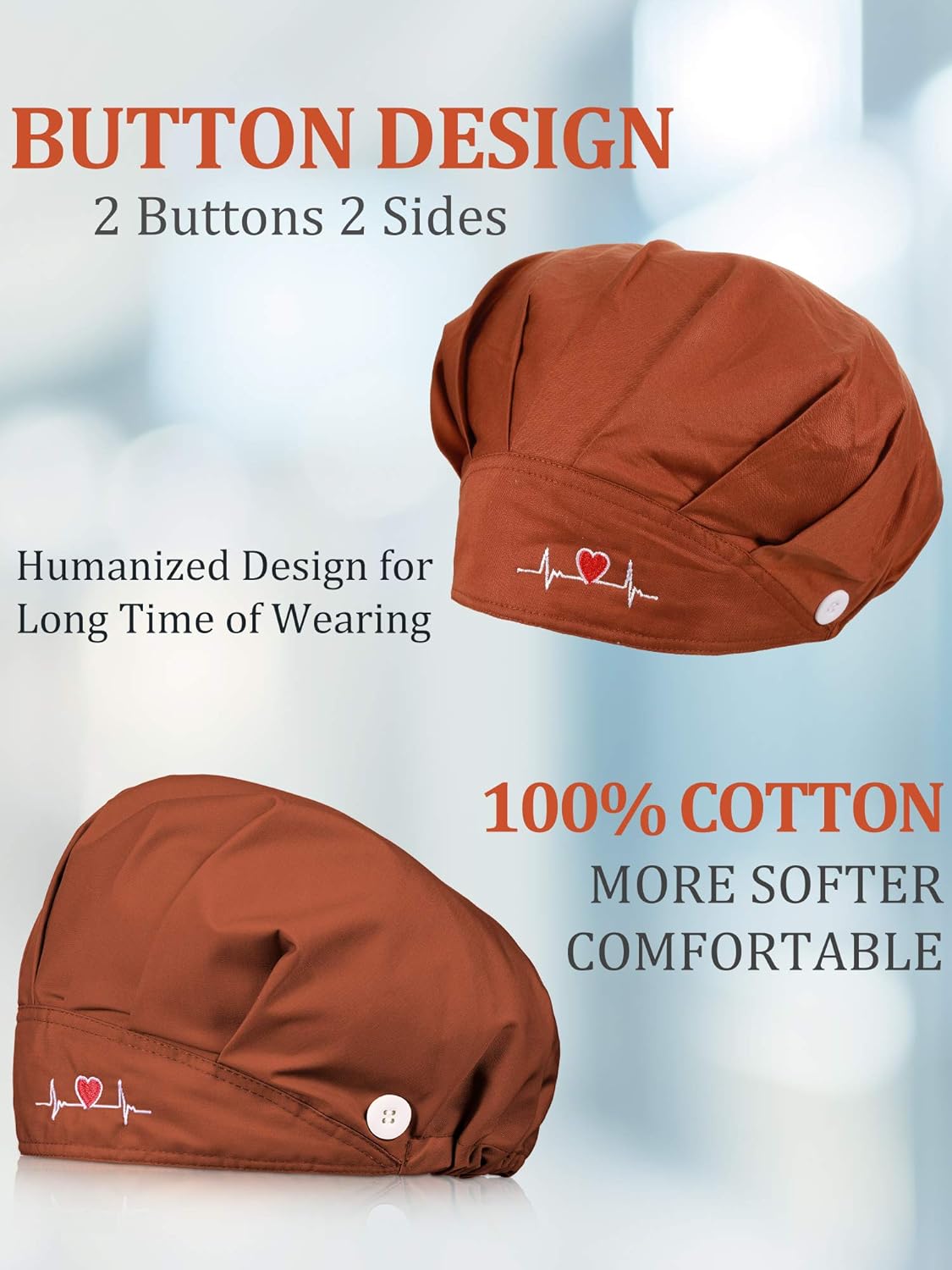 6 Pieces Bouffant Cap with Buttons Adjustable Elastic Head Wrap Covers with Sweatband for Women Men, One Size (Fresh Colors) - Image 3