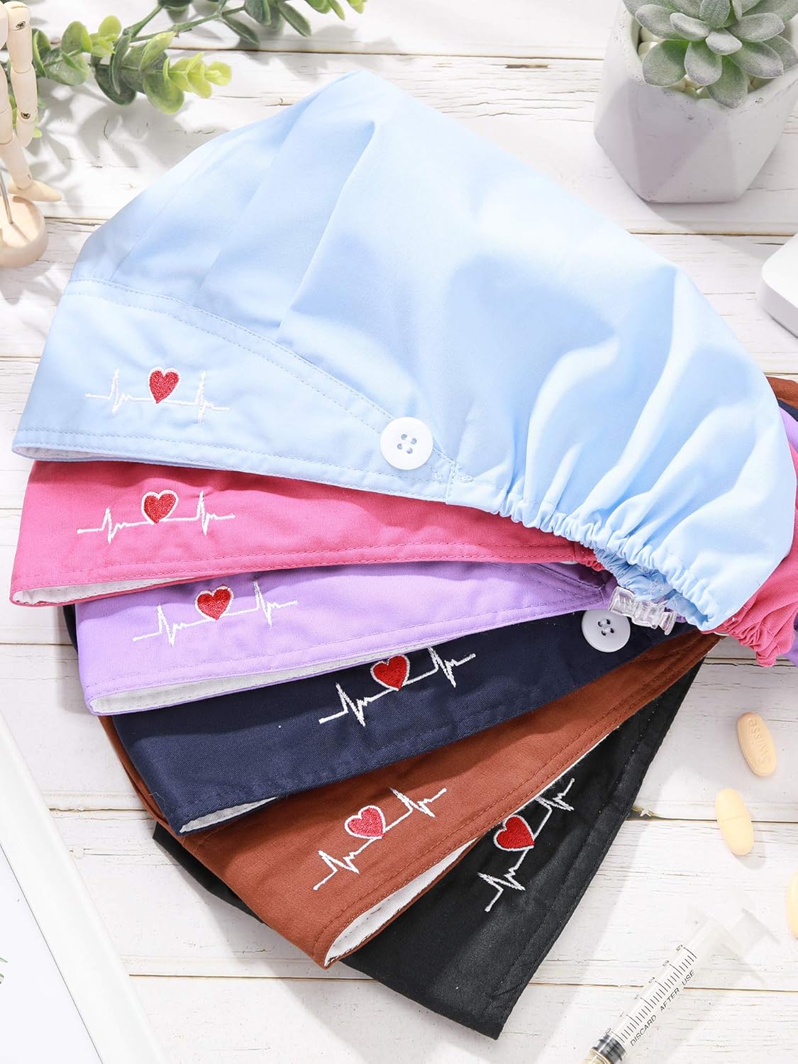 6 Pieces Bouffant Cap with Buttons Adjustable Elastic Head Wrap Covers with Sweatband for Women Men, One Size (Fresh Colors) - Image 5
