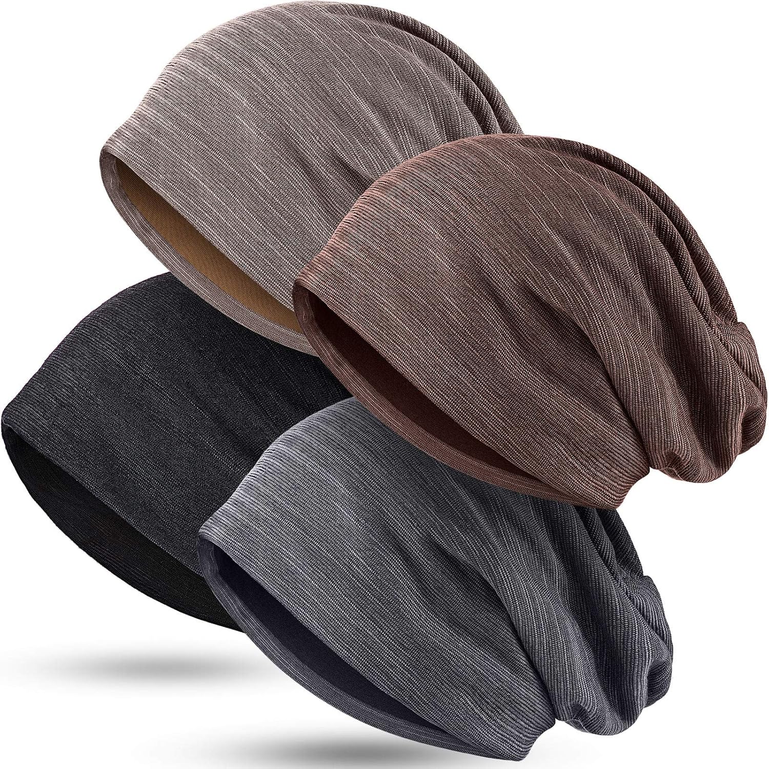 4 Pieces Slouchy Beanie Hat Sleeping Cap Baggy Skull Knit Sleeping Hat Headwear Head Wrap Cap for Men Women - Image 1