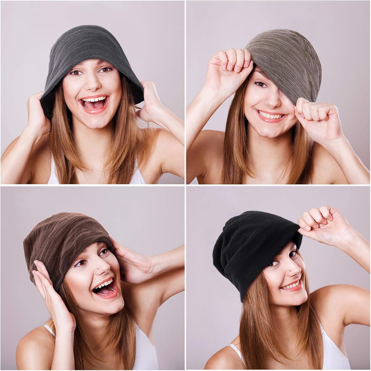 4 Pieces Slouchy Beanie Hat Sleeping Cap Baggy Skull Knit Sleeping Hat Headwear Head Wrap Cap for Men Women - Image 4