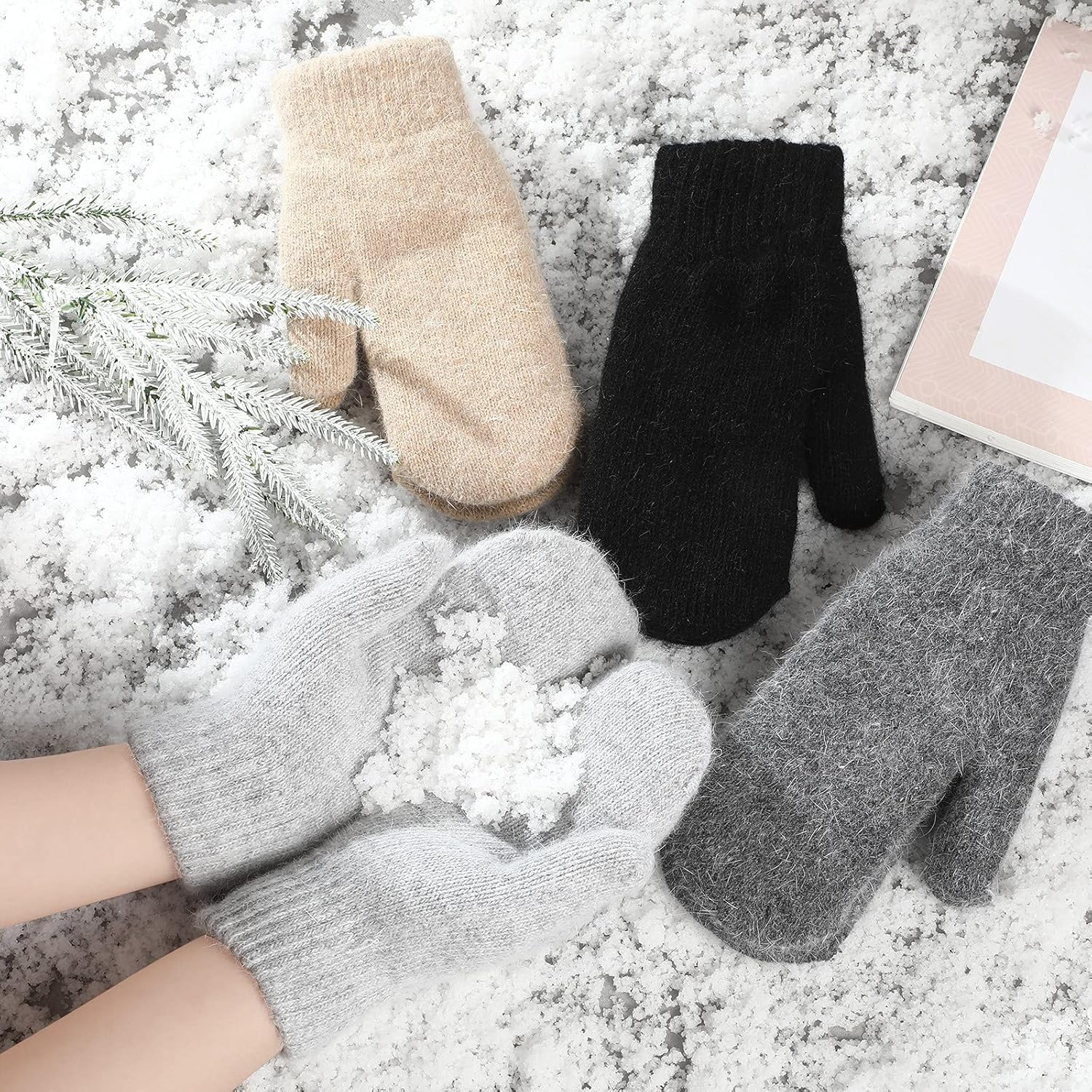Women's Winter Mittens - Knitted Gloves, Warm Fleece & Double Wool - Image 2