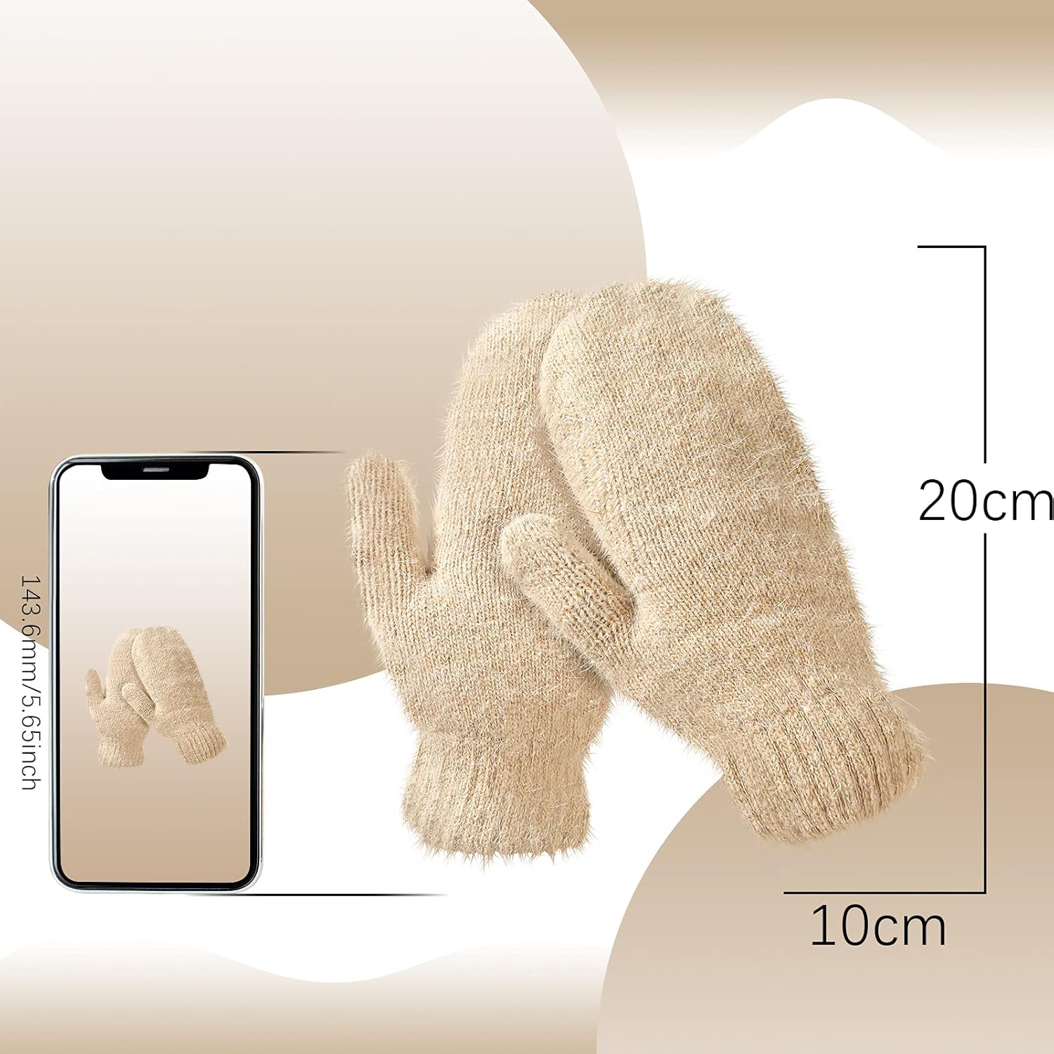 Women's Winter Mittens - Knitted Gloves, Warm Fleece & Double Wool - Image 3