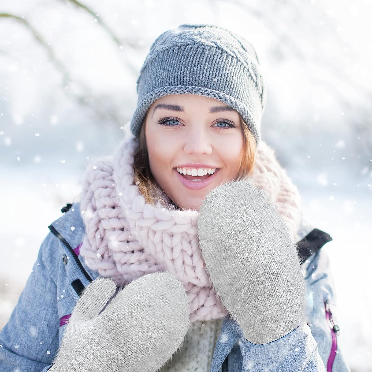 Women's Winter Mittens - Knitted Gloves, Warm Fleece & Double Wool - Image 5