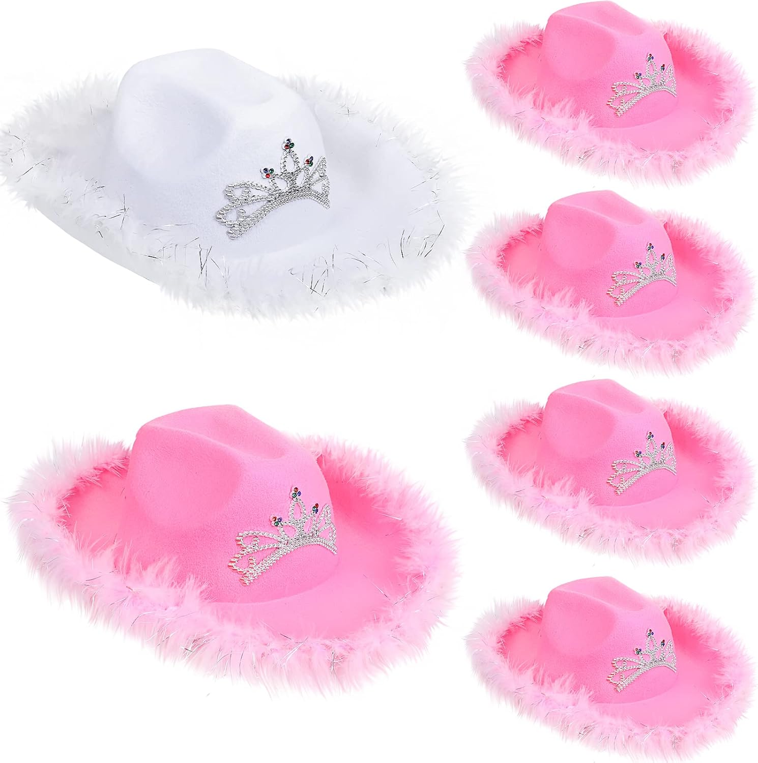 6 Pack Women Cowgirl Cowboy Hats with Feather Western Hat for Bachelorette Bridal Wedding Party Costume Dress up - Image 1