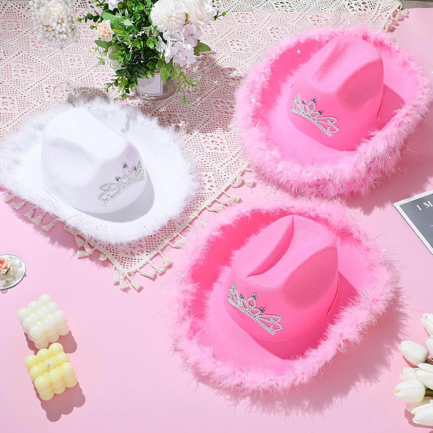 6 Pack Women Cowgirl Cowboy Hats with Feather Western Hat for Bachelorette Bridal Wedding Party Costume Dress up - Image 4