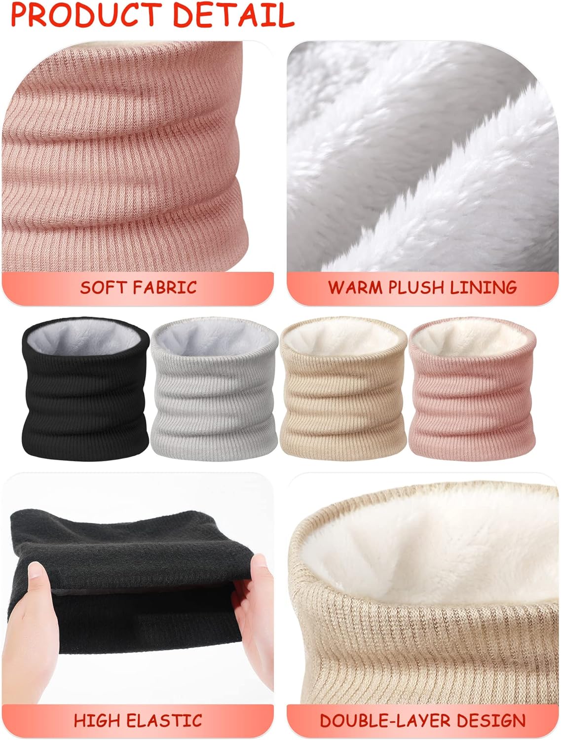 4 Pack Winter Neck Warmer Gaiter for Women Fleece Lined Thick Double Layer Knitted Warmer Neck for Cold Weather Men Sports Work - Image 3
