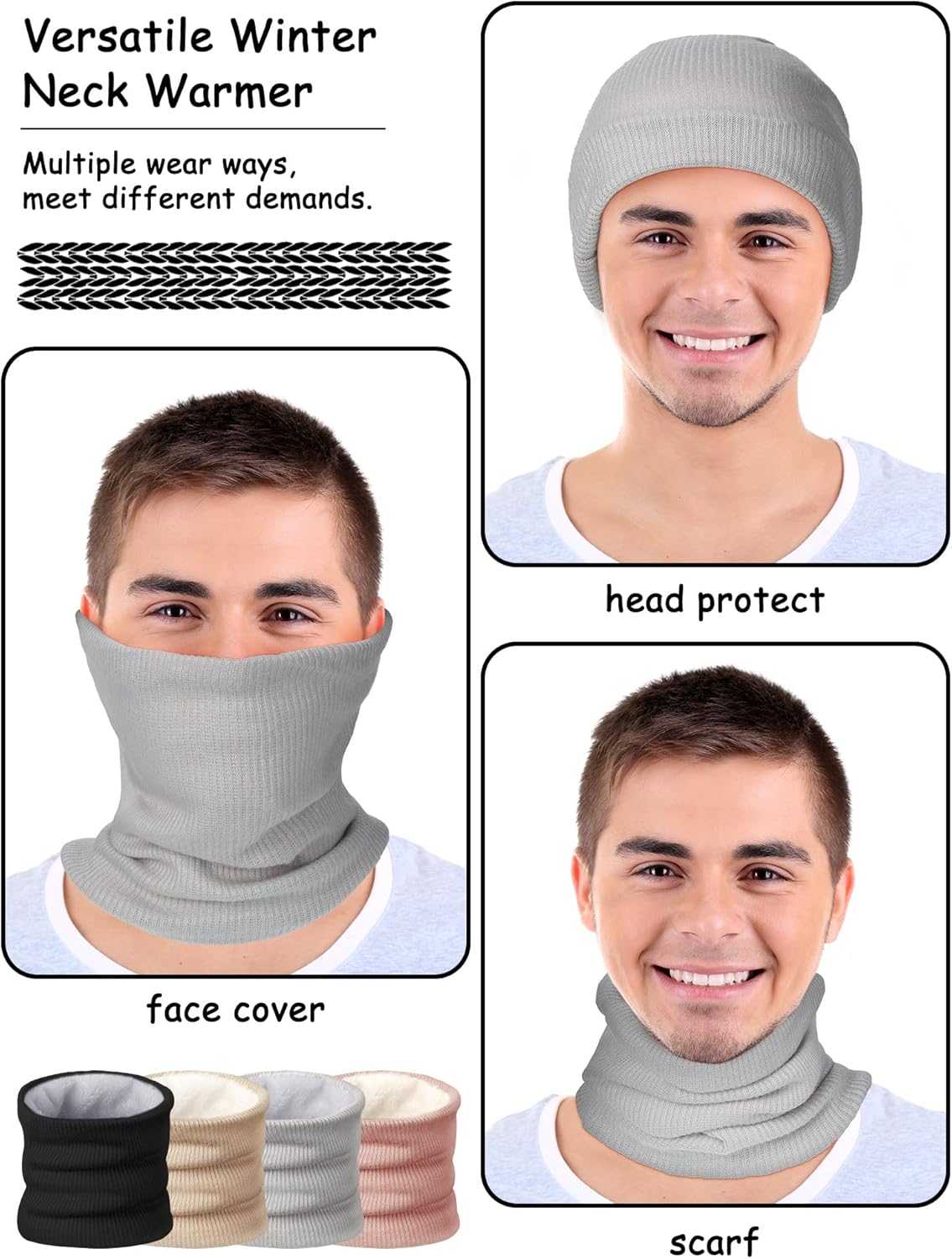 4 Pack Winter Neck Warmer Gaiter for Women Fleece Lined Thick Double Layer Knitted Warmer Neck for Cold Weather Men Sports Work - Image 4