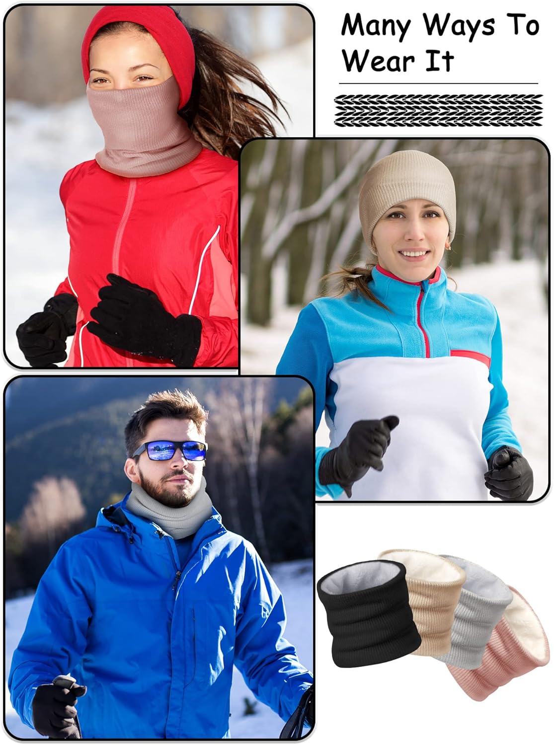 4 Pack Winter Neck Warmer Gaiter for Women Fleece Lined Thick Double Layer Knitted Warmer Neck for Cold Weather Men Sports Work - Image 6