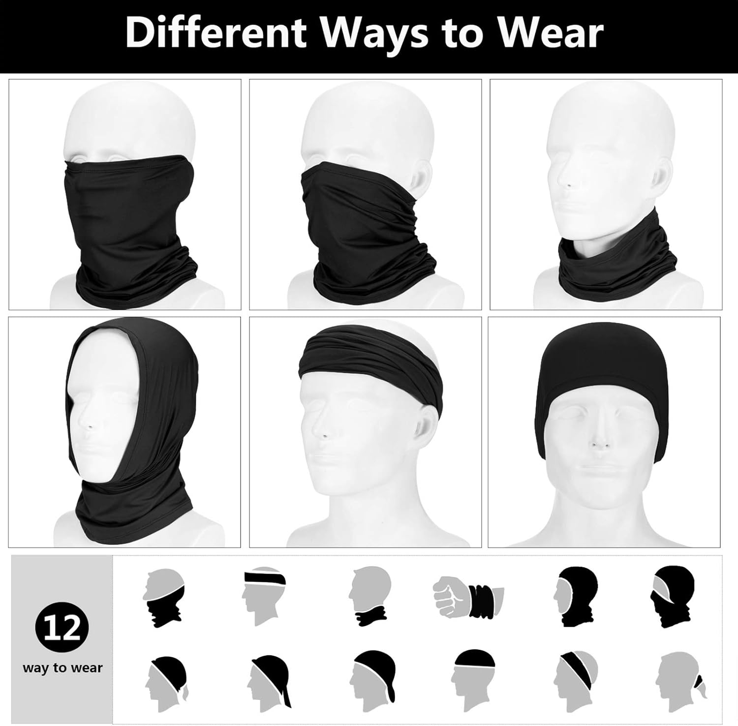 Neck Gaiter Mask Windproof Scarf UV Protection Balaclava Bandanas Breathable Outdoor for Men Women(20 Pieces,Black) - Image 3