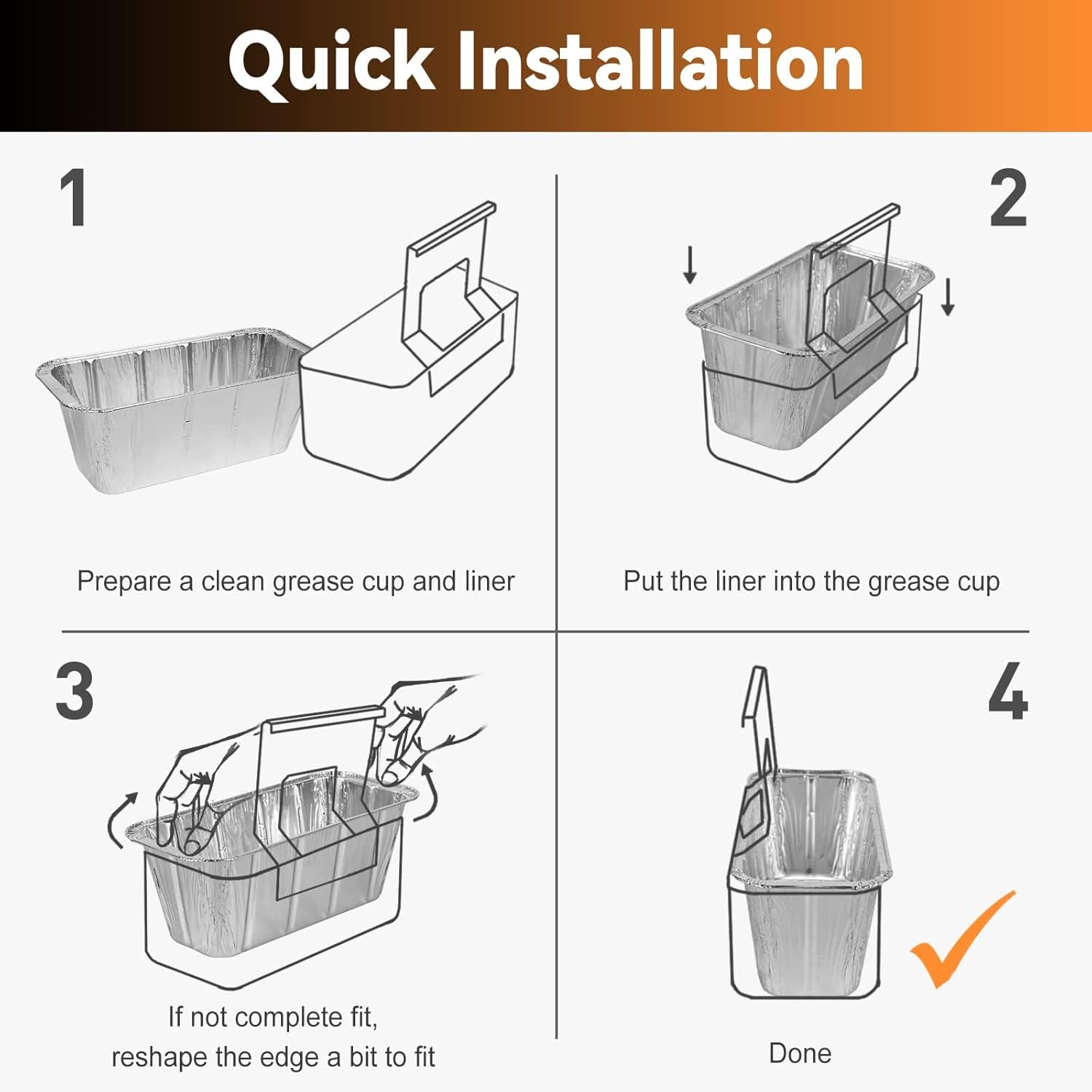50-Pack Grease Cup Liners for Blackstone 28, 30, 36, 17, 22 Inch Griddle with Rear Grease Cup, Disposable Aluminum Foil Drip Pan, 8 x 3.7 Inch, 5017 - Image 5