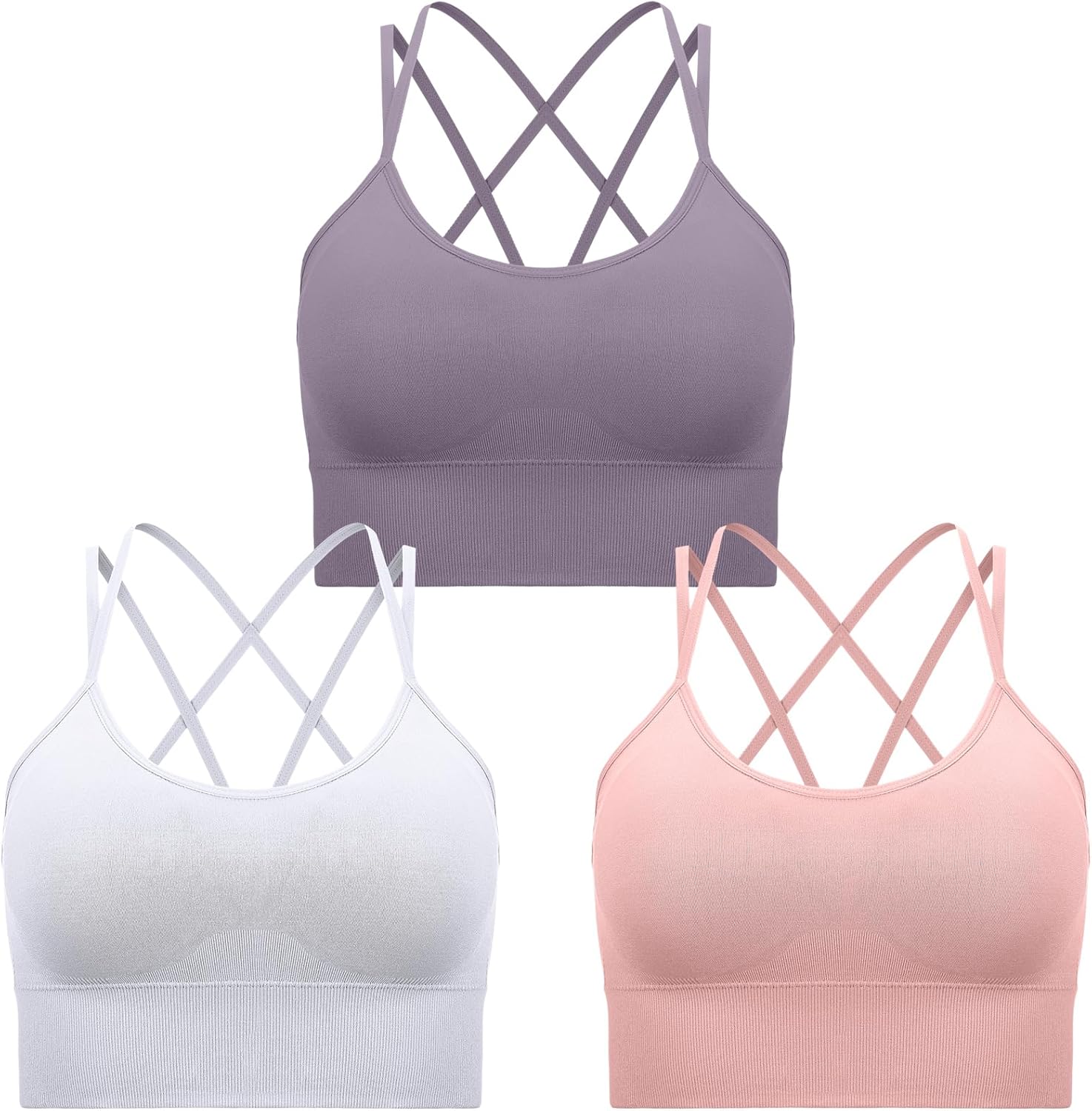 3 Pcs Strappy Sports Bras for Women Crisscross for Yoga Running Support Yoga Bra Padded Workout Bras - Image 1