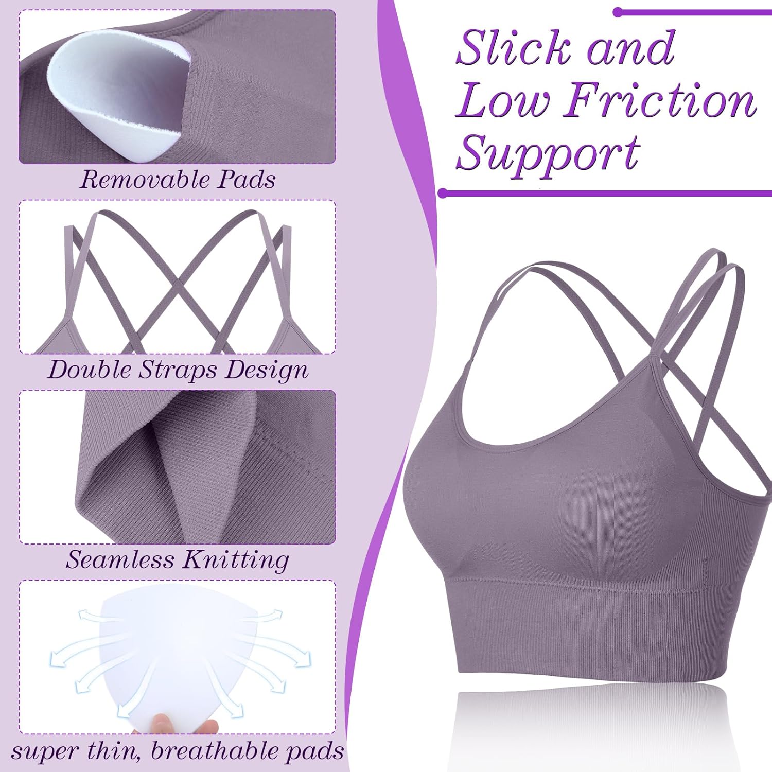 3 Pcs Strappy Sports Bras for Women Crisscross for Yoga Running Support Yoga Bra Padded Workout Bras - Image 4