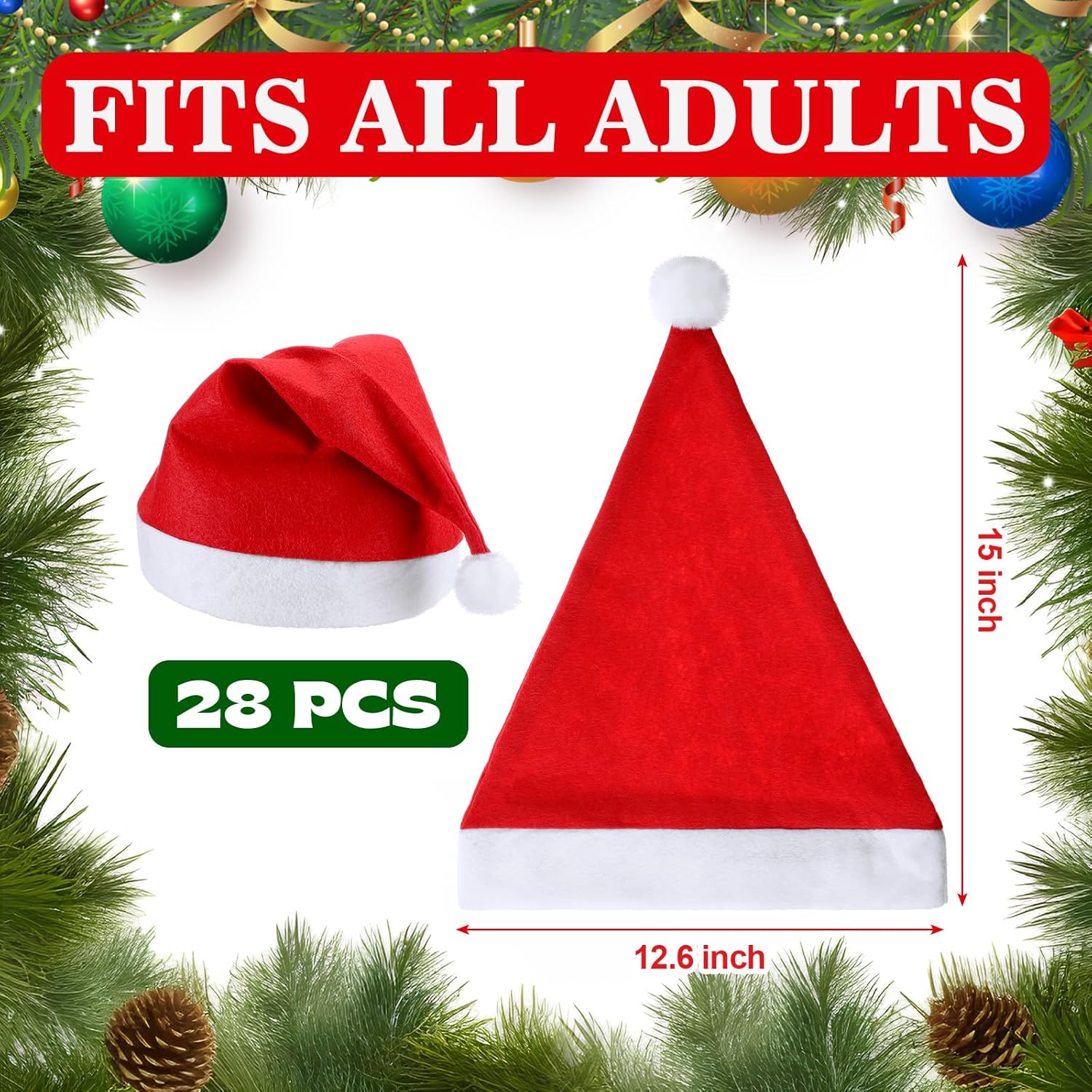 28 Pieces Christmas Red Santa Hat Xmas claus Santa plush Hat Non-woven Fabric costume hat for kids adult Christmas (12.6 x 15 Inch) - Image 2