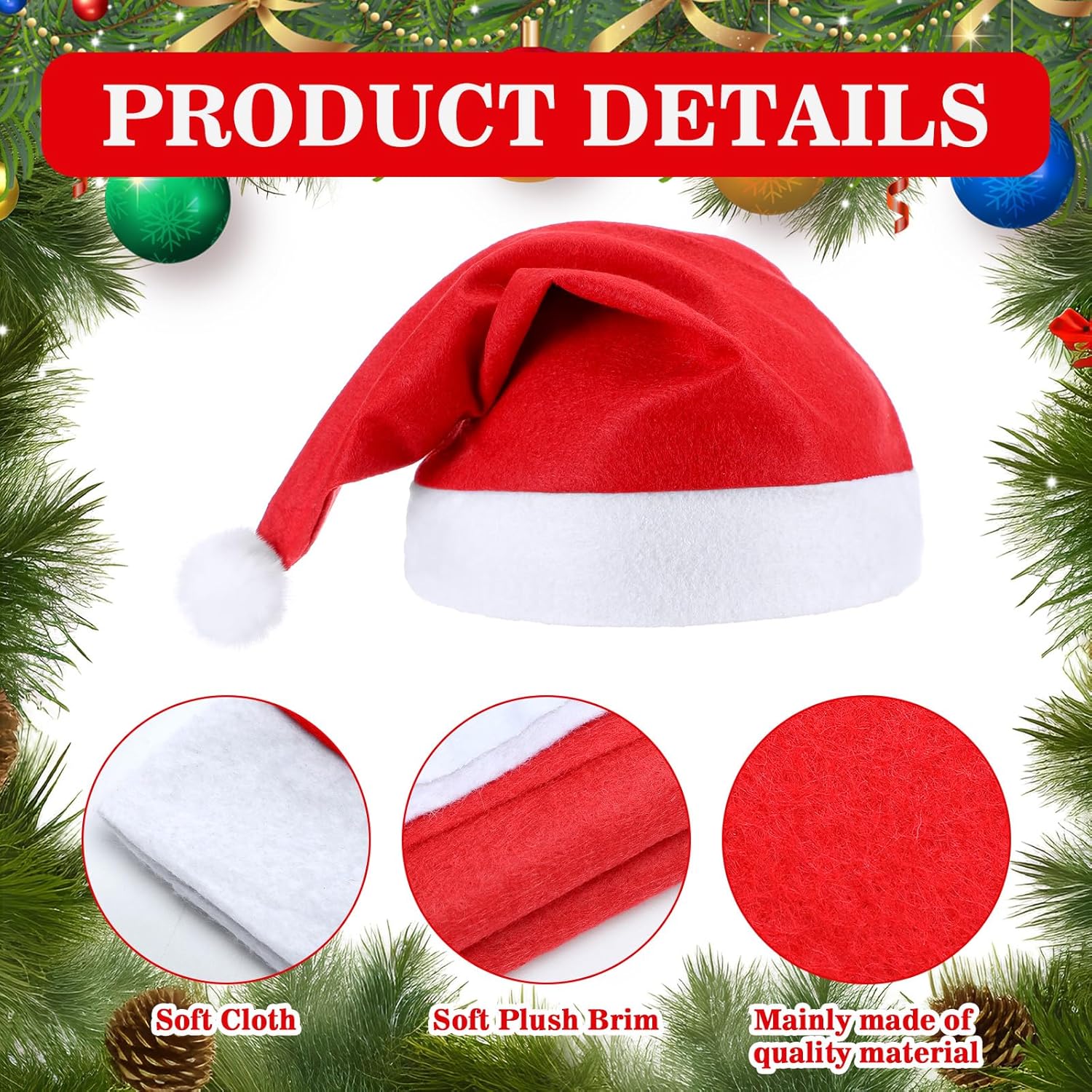 28 Pieces Christmas Red Santa Hat Xmas claus Santa plush Hat Non-woven Fabric costume hat for kids adult Christmas (12.6 x 15 Inch) - Image 4