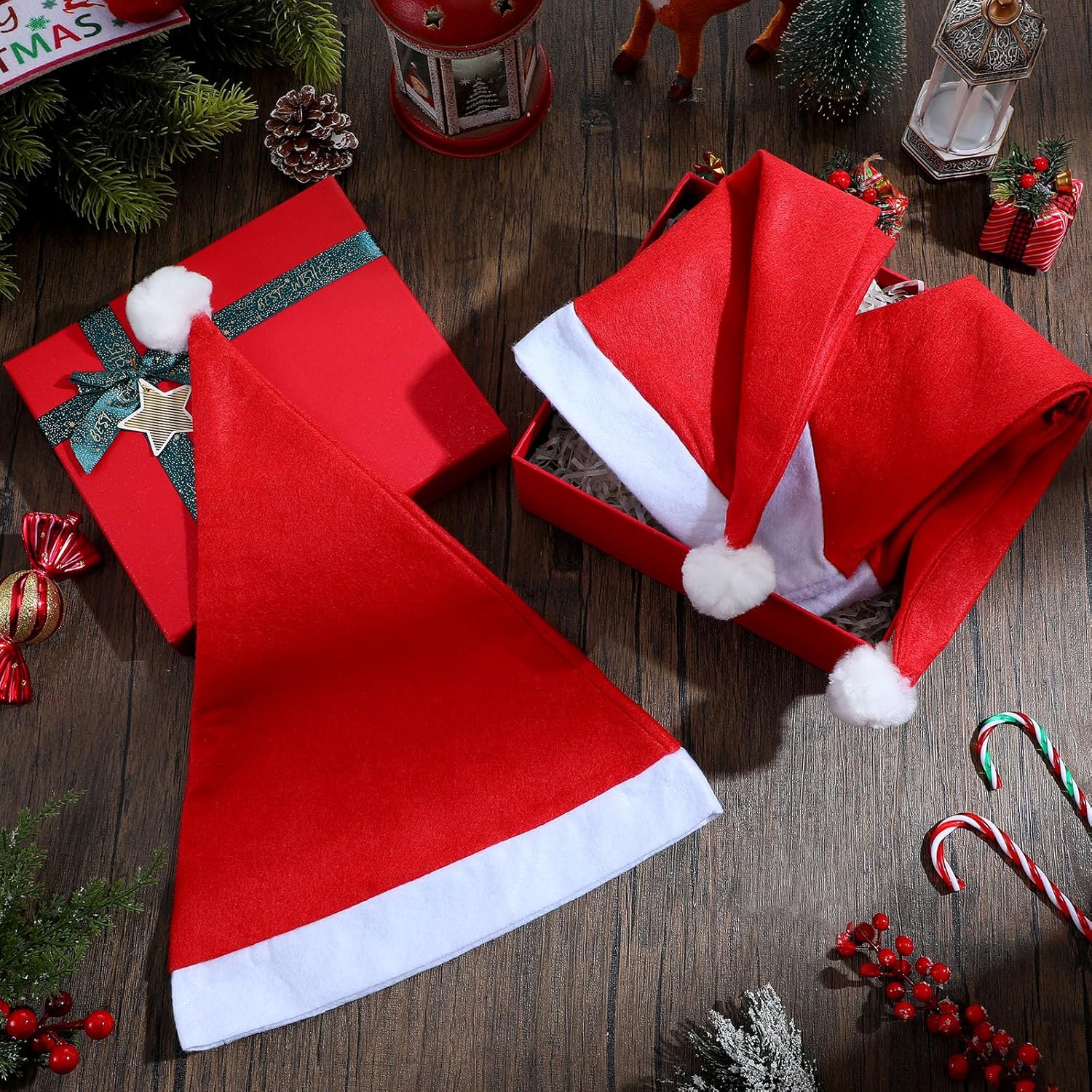 28 Pieces Christmas Red Santa Hat Xmas claus Santa plush Hat Non-woven Fabric costume hat for kids adult Christmas (12.6 x 15 Inch) - Image 7