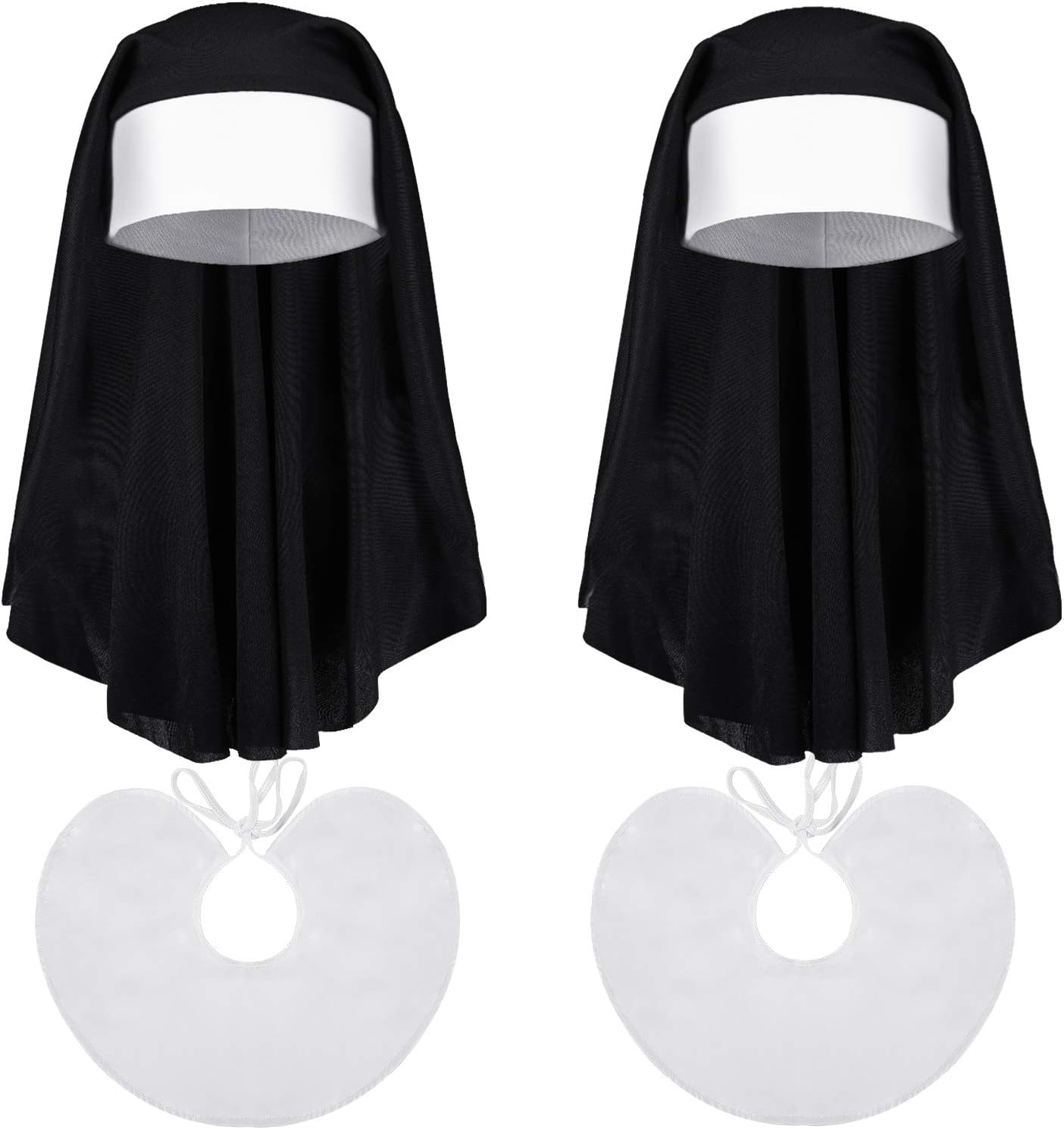2 Sets Halloween Nun Costume Set Plastic Gold Cross Nun Habit Costume Set Hat White Collar Gold Cross Pendant for Woman - Image 1