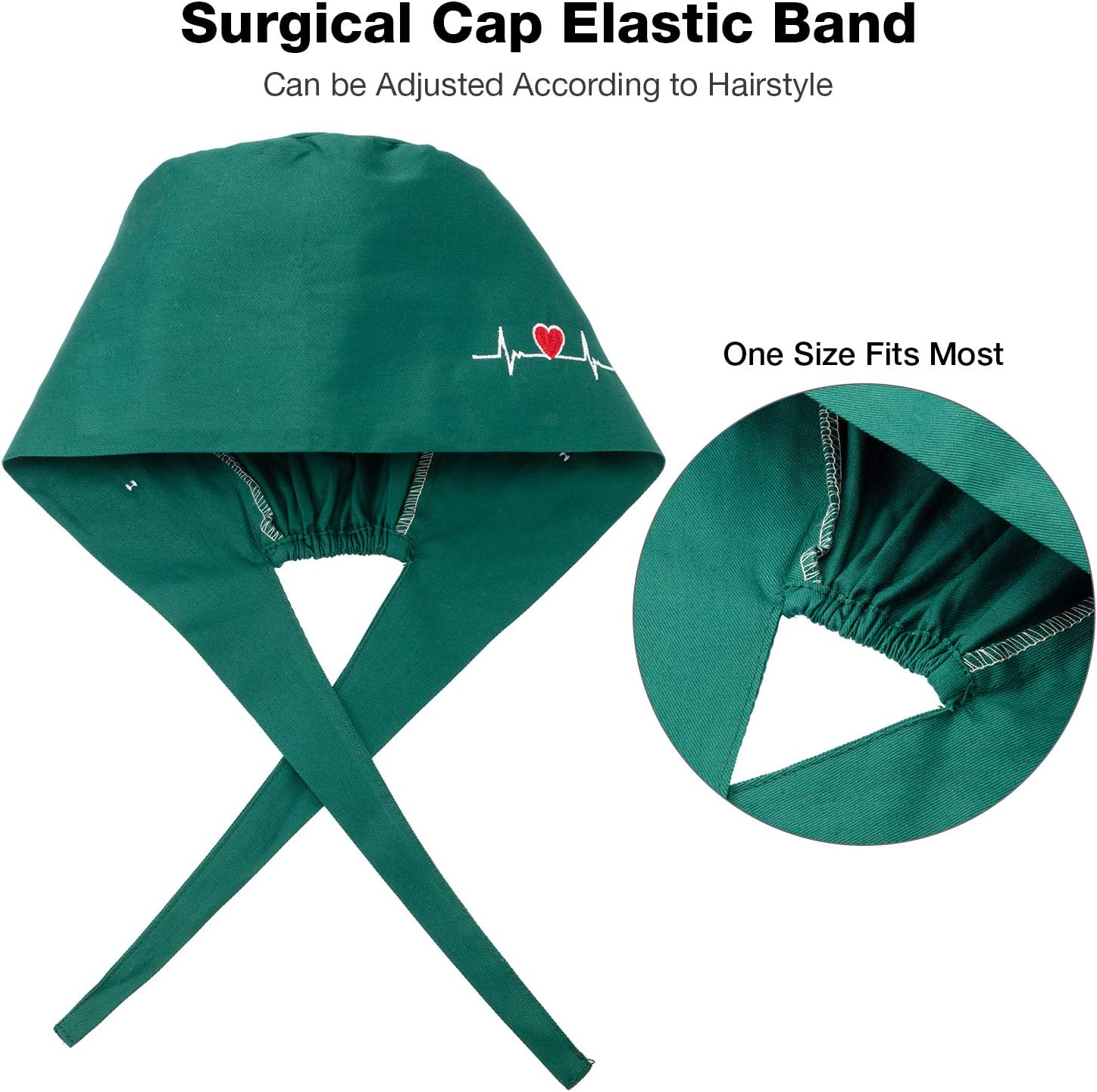 5 Pieces Bouffant Cap with Buttons Unisex Sweatband Adjustable Tie Back Hat - Image 4