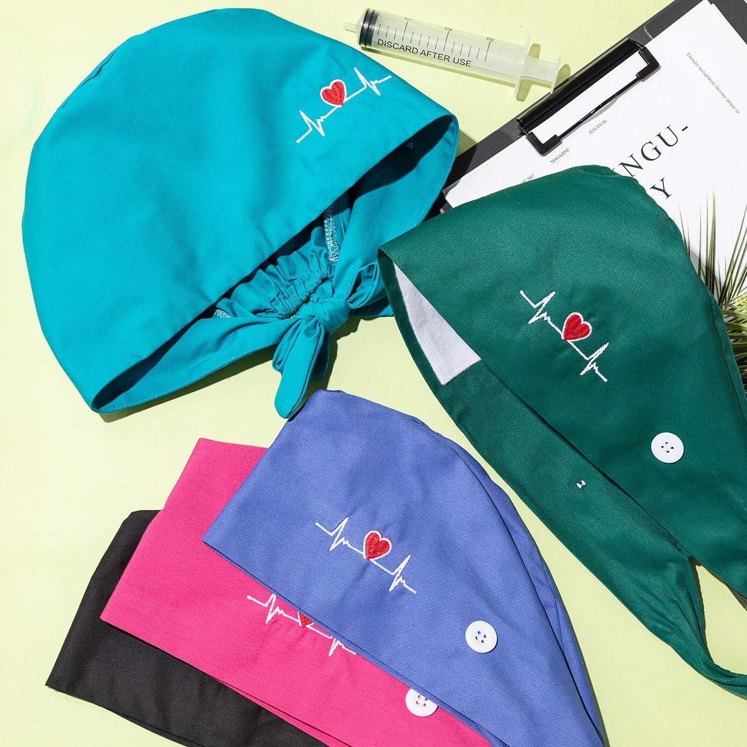 5 Pieces Bouffant Cap with Buttons Unisex Sweatband Adjustable Tie Back Hat - Image 6