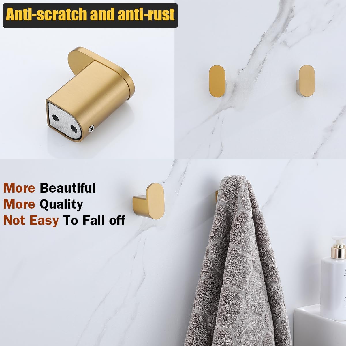 Champagne Bronze Towel Hooks for Bathrooms Wall Mount Coat Hooks SUS304 Stainless Steel Hand Towel Robe Hook.96026-8CB - Image 4