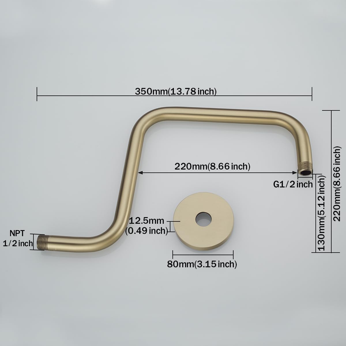 Shower Head Riser Pipe,Goose Neck Shower Arm 13 Inch Shower Head Extension Arm with Flange,Standard 1/2