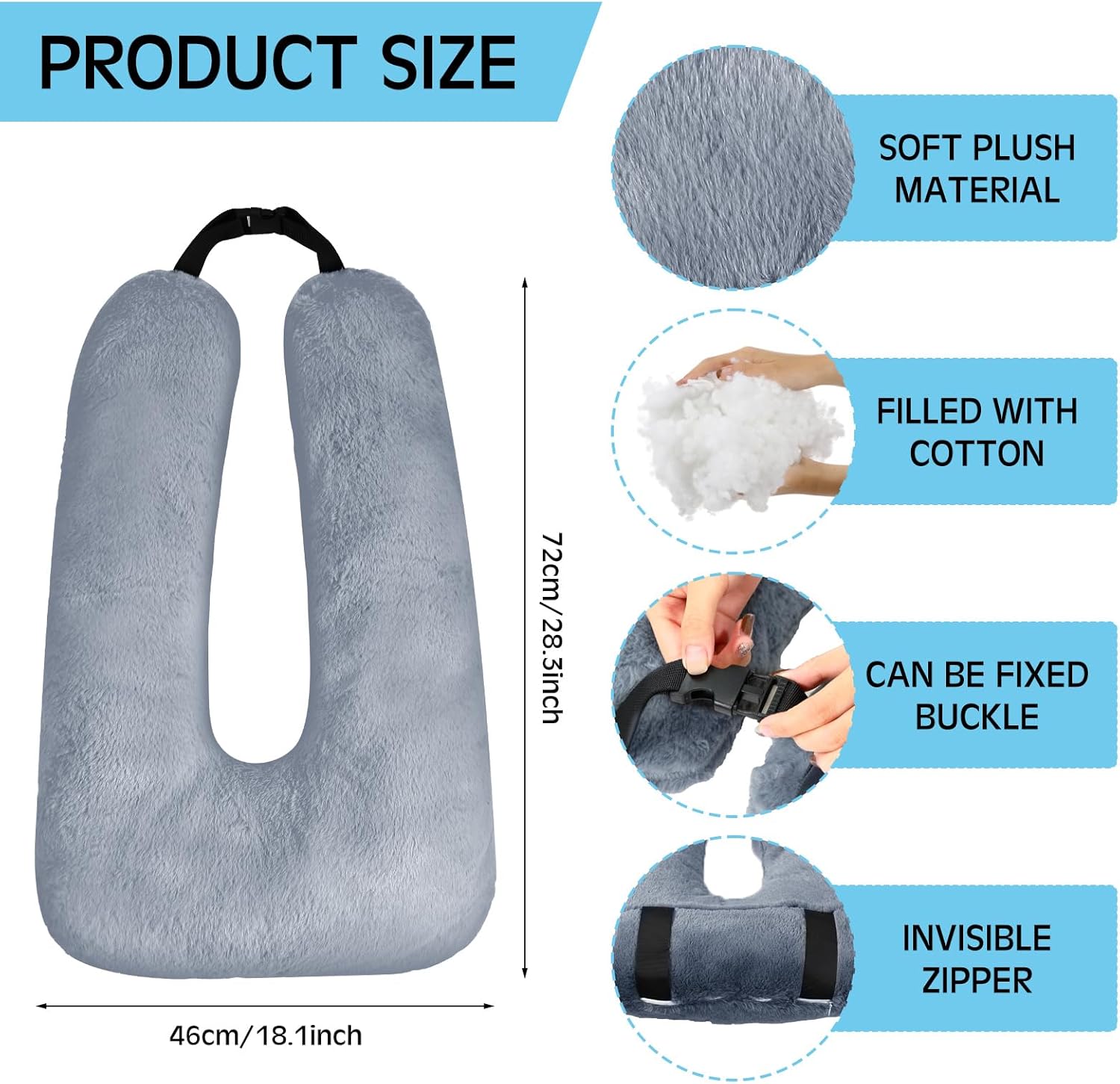 2 Pcs Car Travel Pillow for the Back Seat 28 x 18 in Sleeping Reading Pillows for Long Distance Travel Car Cushion for Kids Adults Head and Body Support U Shaped Pad for Travel(Gray, Blue) - Image 2