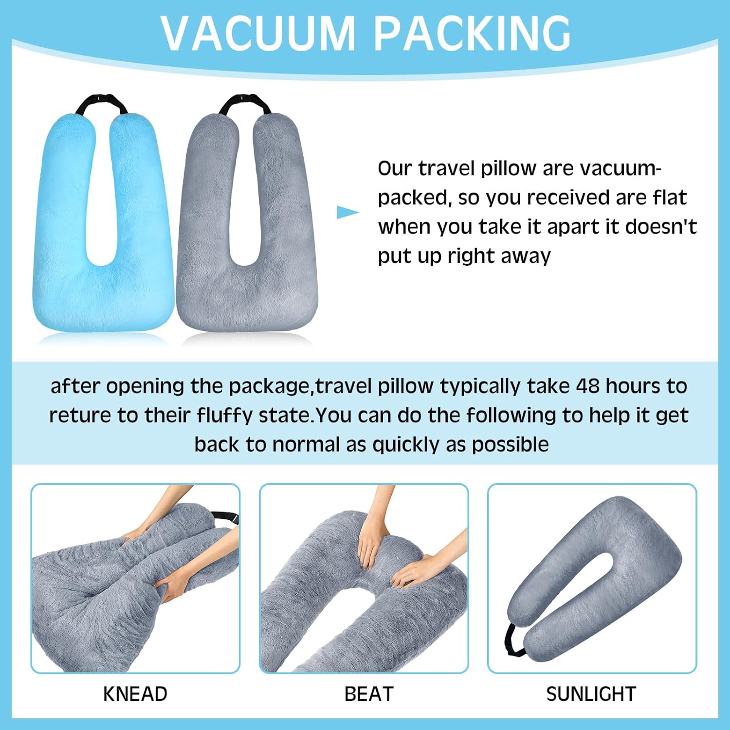 2 Pcs Car Travel Pillow for the Back Seat 28 x 18 in Sleeping Reading Pillows for Long Distance Travel Car Cushion for Kids Adults Head and Body Support U Shaped Pad for Travel(Gray, Blue) - Image 3