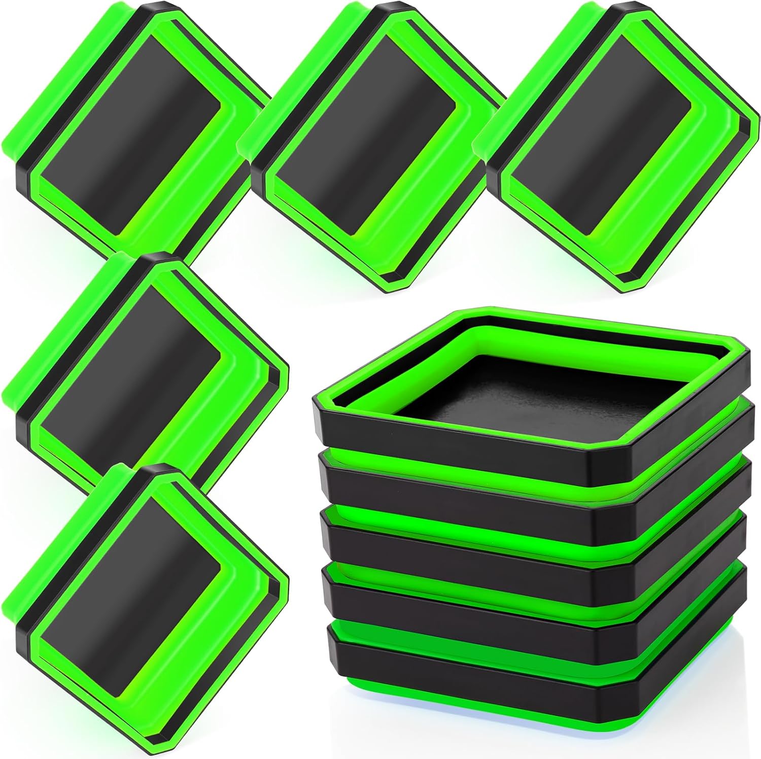 10 Pcs Magnetic Tool Tray Collapsible Foldable Parts Trays Set Magnetic Screw Tray Magnetic Parts Bowl Square Silicone Magnetic Tool for Bolts Nuts Washers Pins Screw Parts (Green) - Image 1