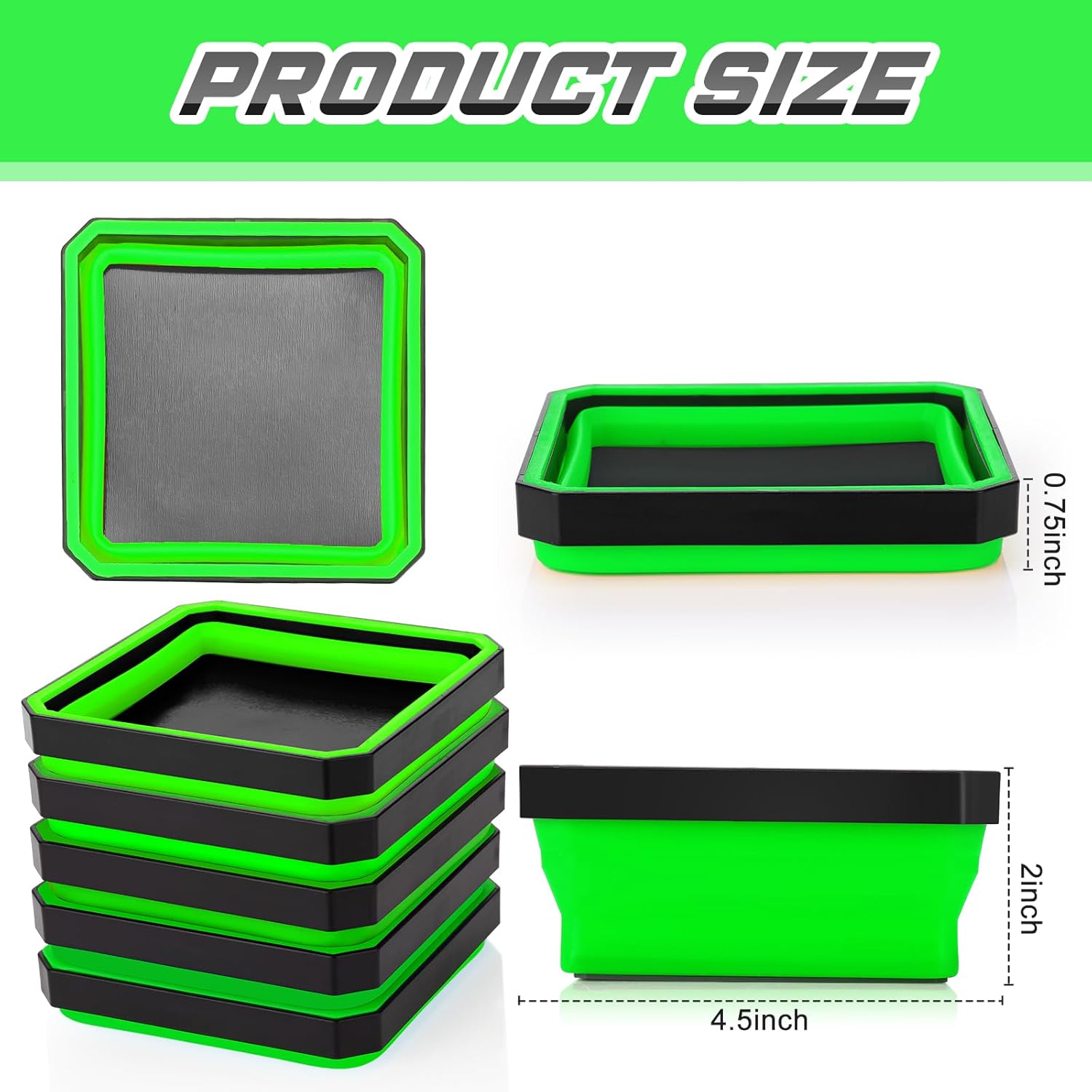 10 Pcs Magnetic Tool Tray Collapsible Foldable Parts Trays Set Magnetic Screw Tray Magnetic Parts Bowl Square Silicone Magnetic Tool for Bolts Nuts Washers Pins Screw Parts (Green) - Image 2