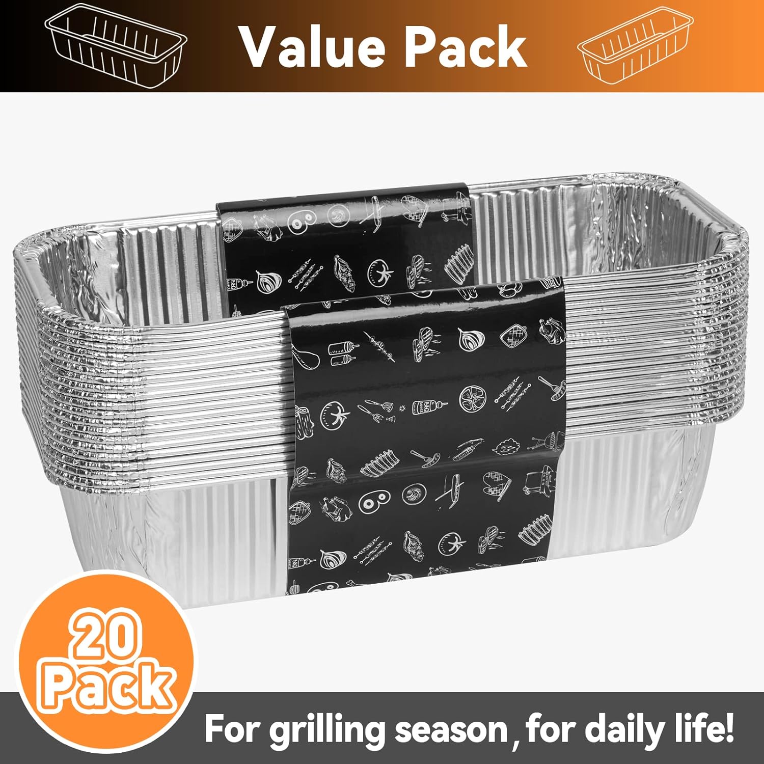 20-Pack Grill Drip Pans for Weber SmokeFire, Summit, Genesis Series, 11 x 5 Inch Disposable Aluminum Foil Grease Tray Liners - Image 7