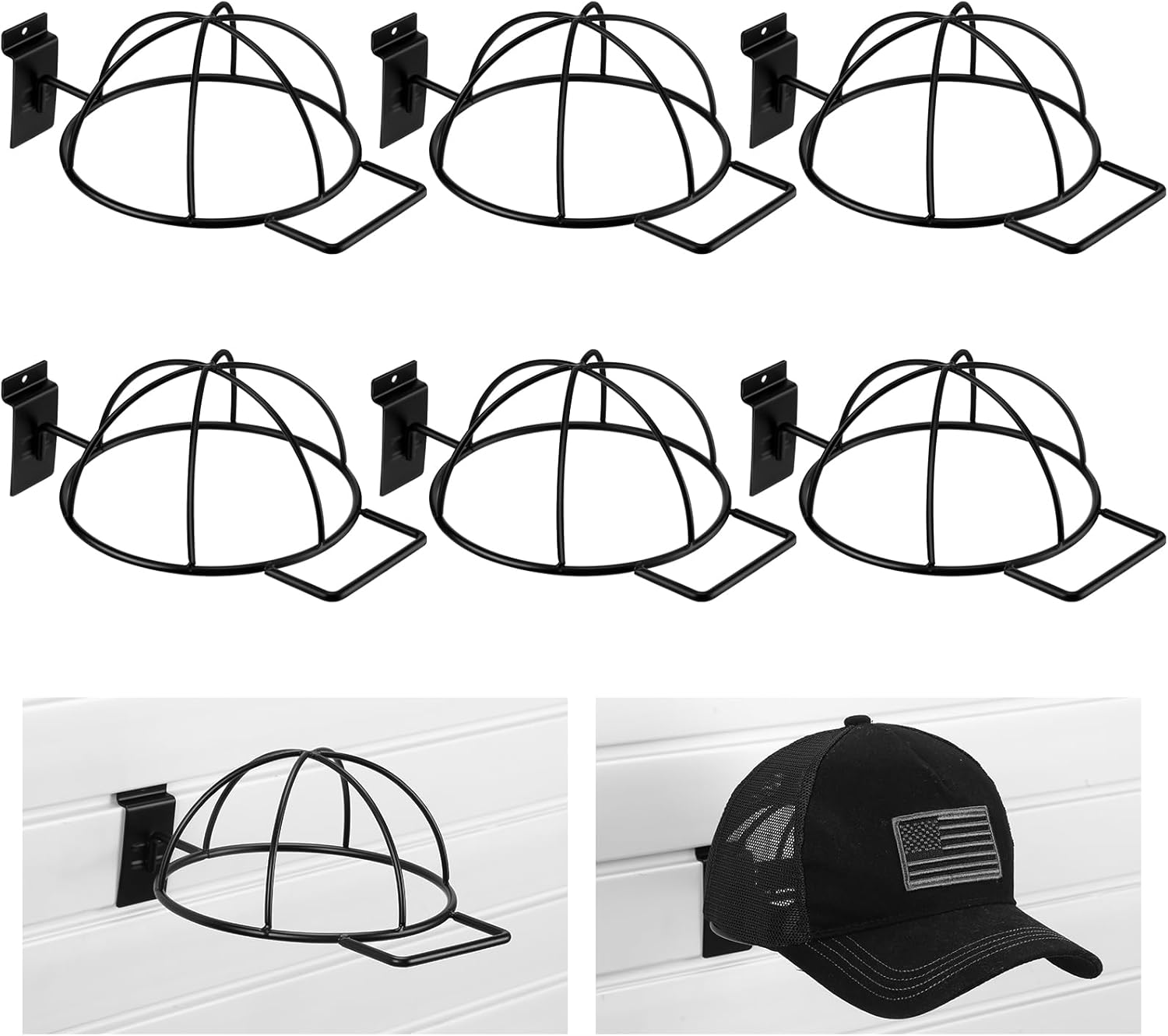 6 Pcs Slat Wall Hat Display Wire Headwear Rack Slatwall Accessories Metal Retail Display Racks for Baseball Hats Beanies Wigs Organization, Home, Retail Store, Warehouse(Black) - Image 1
