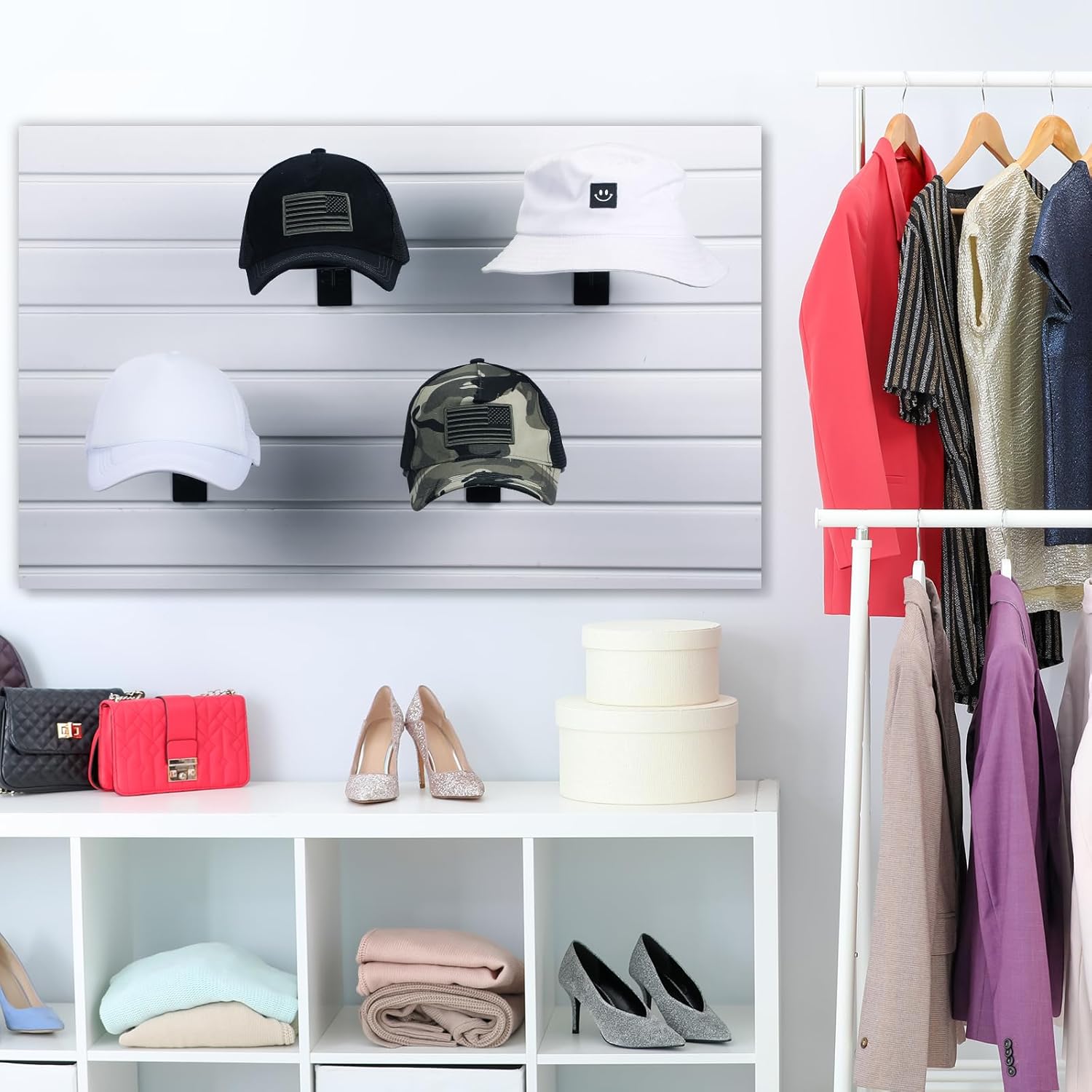 6 Pcs Slat Wall Hat Display Wire Headwear Rack Slatwall Accessories Metal Retail Display Racks for Baseball Hats Beanies Wigs Organization, Home, Retail Store, Warehouse(Black) - Image 2