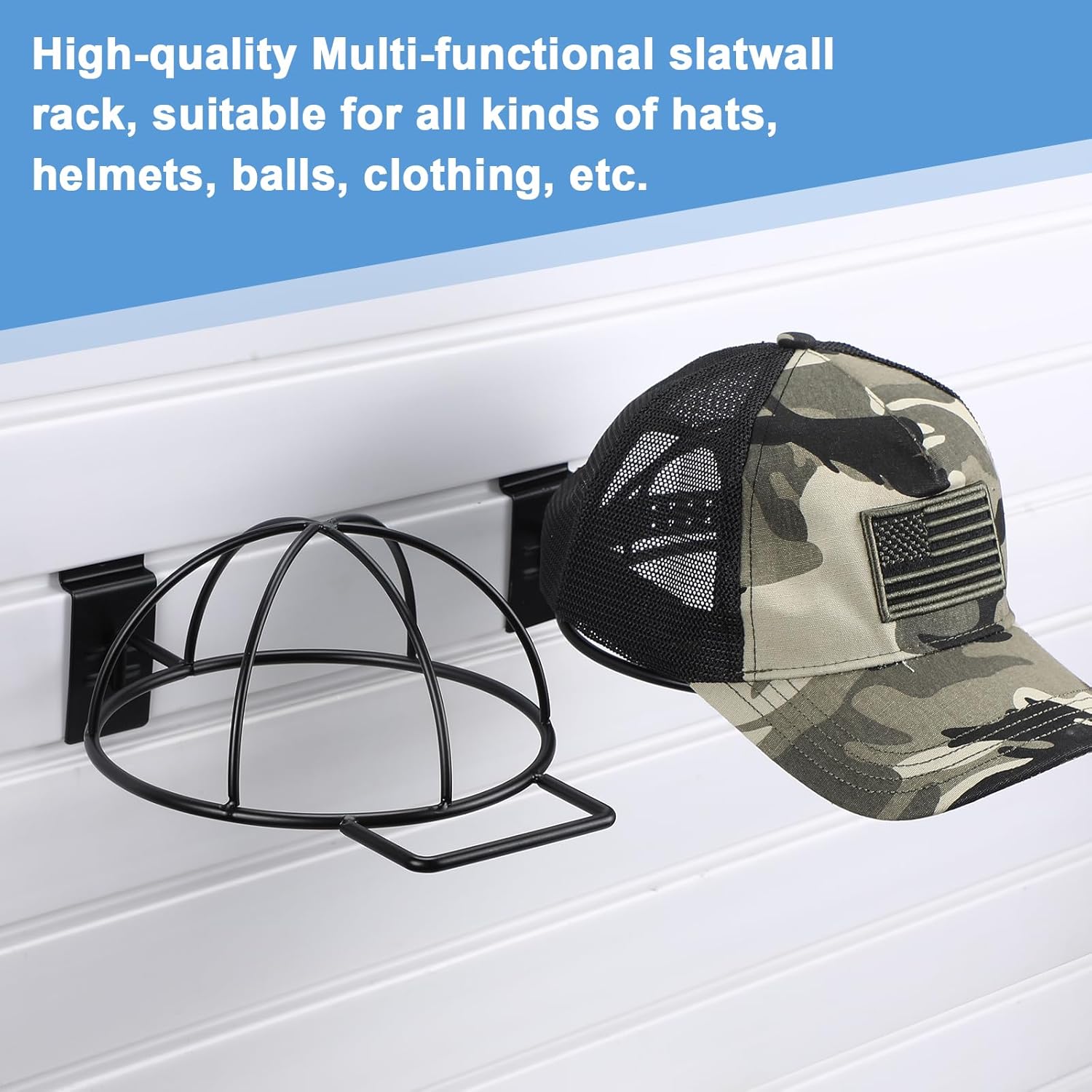 6 Pcs Slat Wall Hat Display Wire Headwear Rack Slatwall Accessories Metal Retail Display Racks for Baseball Hats Beanies Wigs Organization, Home, Retail Store, Warehouse(Black) - Image 4
