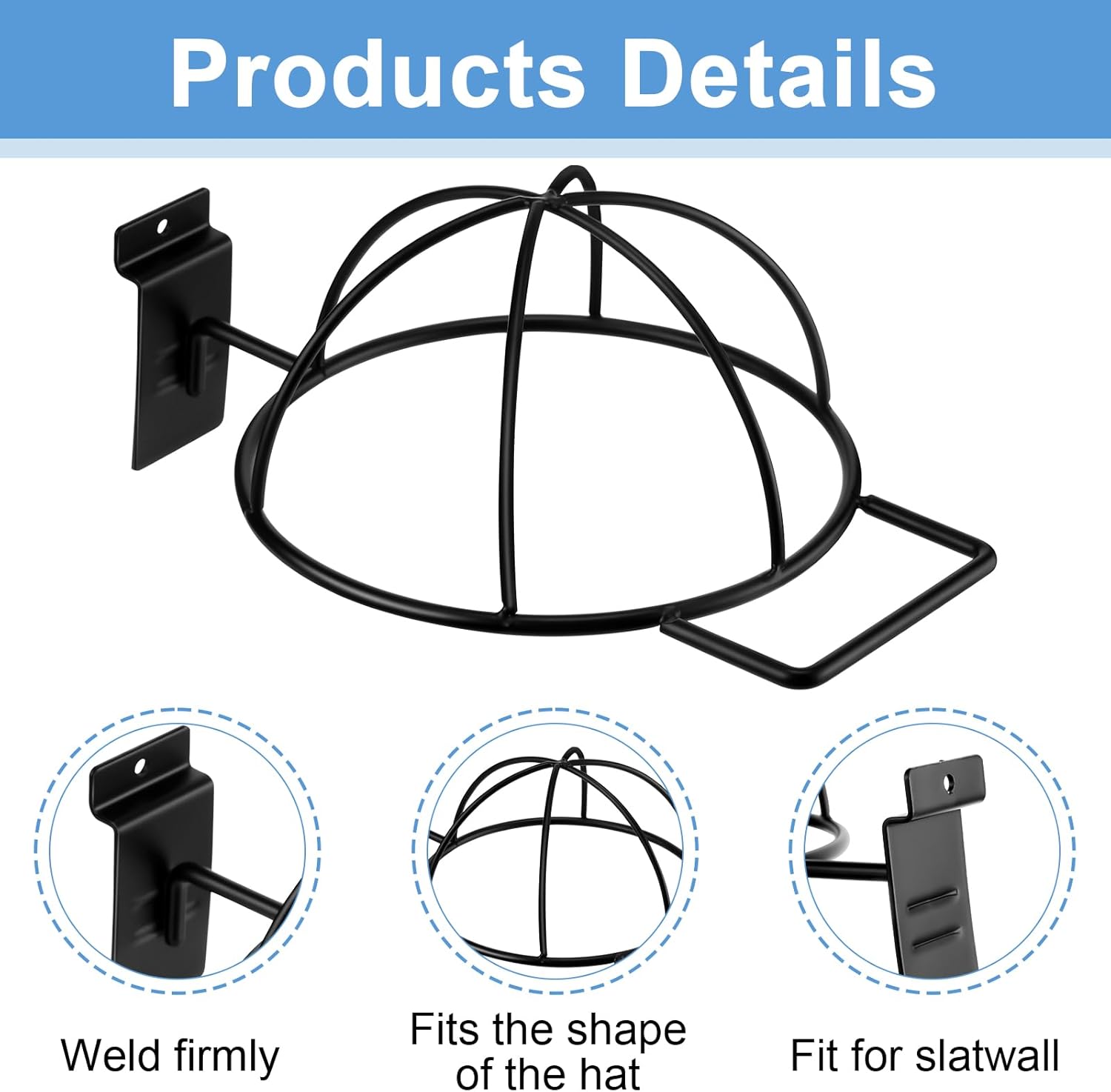 6 Pcs Slat Wall Hat Display Wire Headwear Rack Slatwall Accessories Metal Retail Display Racks for Baseball Hats Beanies Wigs Organization, Home, Retail Store, Warehouse(Black) - Image 5