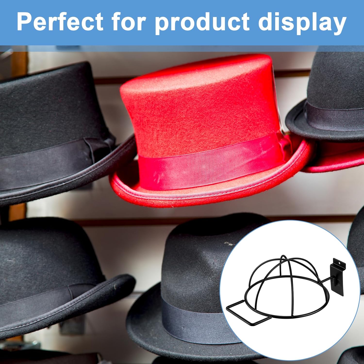 6 Pcs Slat Wall Hat Display Wire Headwear Rack Slatwall Accessories Metal Retail Display Racks for Baseball Hats Beanies Wigs Organization, Home, Retail Store, Warehouse(Black) - Image 7