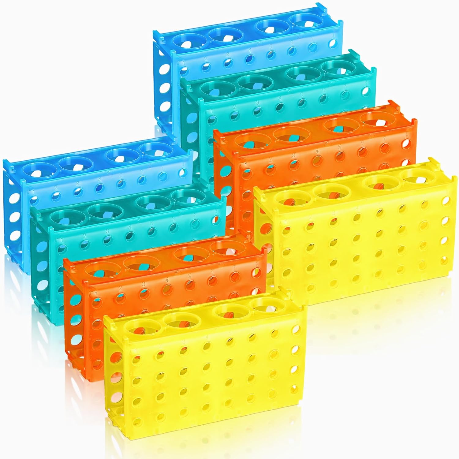 8 Pcs Test Tube Rack 4 Way 0.5ml/ 1.5ml/ 10ml/ 15ml/ 50ml Interlocking Multi PCR Tube Rack Stand Plastic Polypropylene for Centrifuge Lab Scientific Experiments Supplies - Image 1