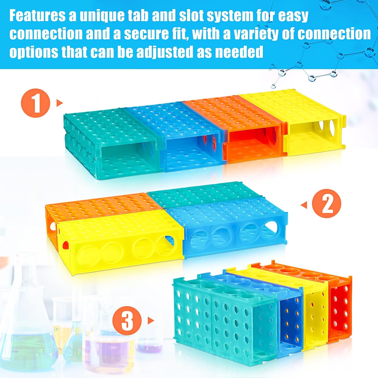 8 Pcs Test Tube Rack 4 Way 0.5ml/ 1.5ml/ 10ml/ 15ml/ 50ml Interlocking Multi PCR Tube Rack Stand Plastic Polypropylene for Centrifuge Lab Scientific Experiments Supplies - Image 4