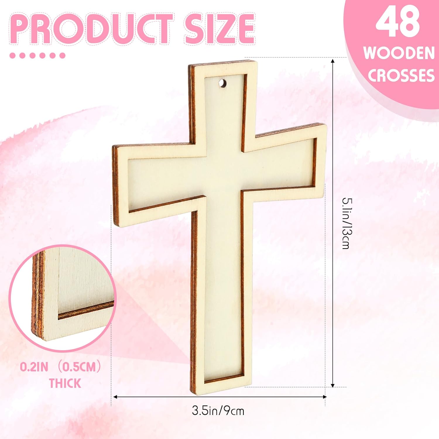 48 Pack Cross Wooden Hanging Ornaments Unfinished Wood Blank Cross Craft with Gold String for Easter Tree Wedding Birthday Halloween Christmas Party Decoration - Image 2
