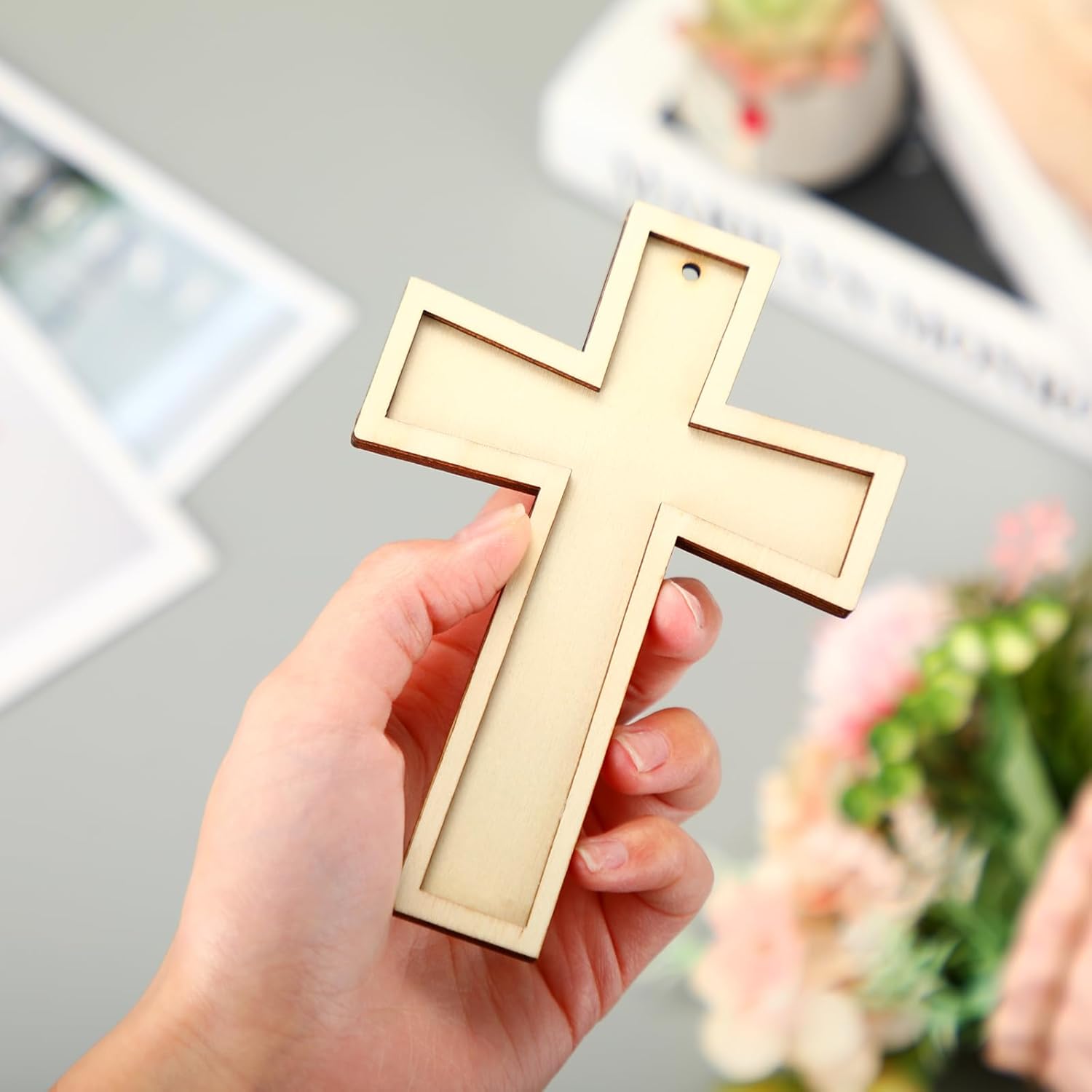 48 Pack Cross Wooden Hanging Ornaments Unfinished Wood Blank Cross Craft with Gold String for Easter Tree Wedding Birthday Halloween Christmas Party Decoration - Image 3