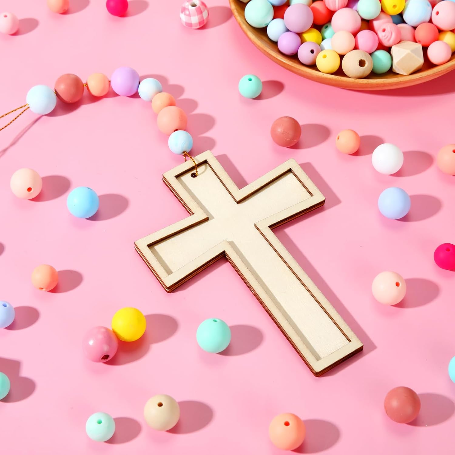 48 Pack Cross Wooden Hanging Ornaments Unfinished Wood Blank Cross Craft with Gold String for Easter Tree Wedding Birthday Halloween Christmas Party Decoration - Image 4