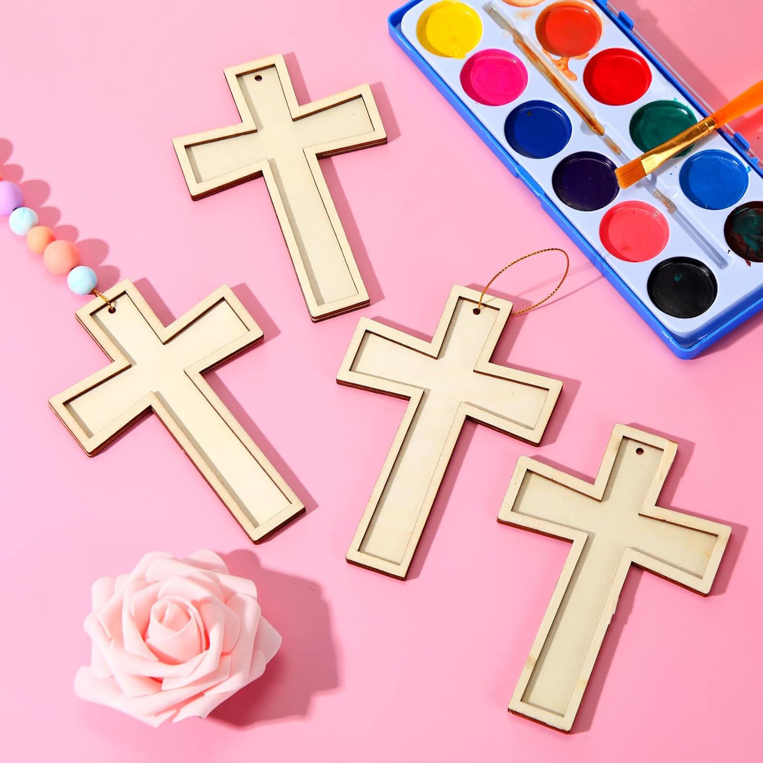 48 Pack Cross Wooden Hanging Ornaments Unfinished Wood Blank Cross Craft with Gold String for Easter Tree Wedding Birthday Halloween Christmas Party Decoration - Image 5
