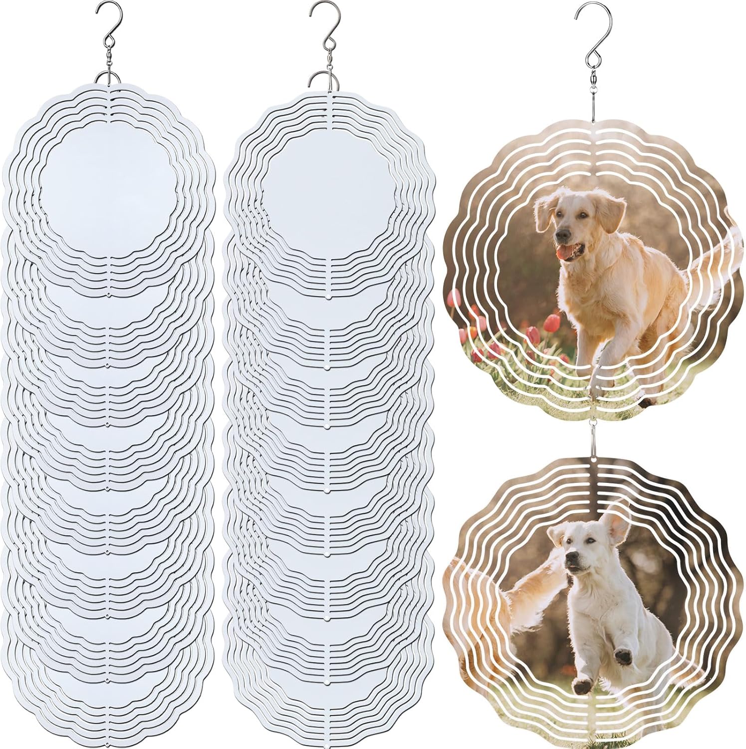 16 Pack 8 Inch Sublimation Wind Spinner Blanks 3D Aluminum Wind Spinners Hanging Wind Spinners DIY Crafts Ornaments Bulk for Indoor Outdoor Garden Yard Window Front Door Decoration, 2 Styles - Image 1